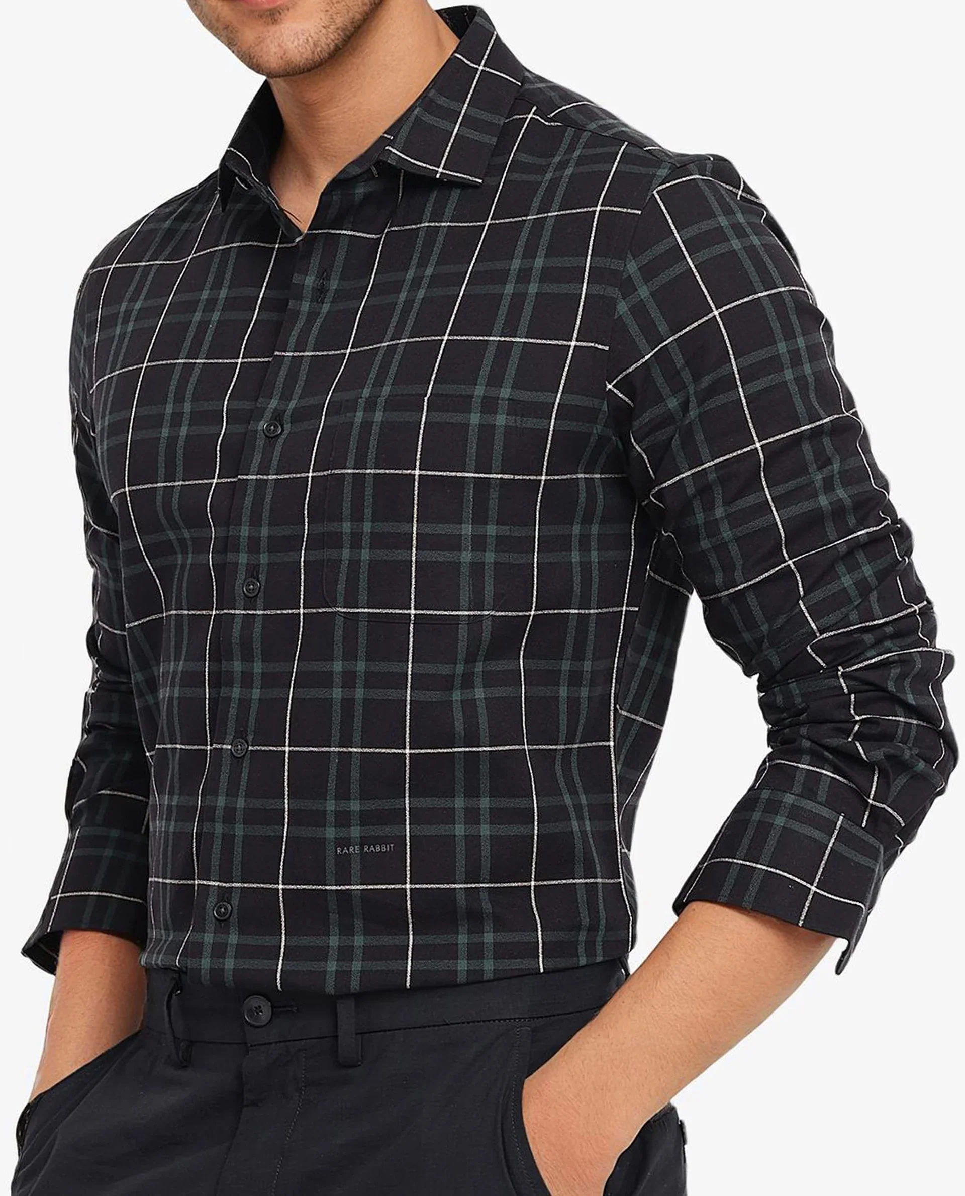 Rare Rabbit Men's Droline Black Cotton Checked Print Regular Fit Full Sleeve Collared Shirt - Image 3