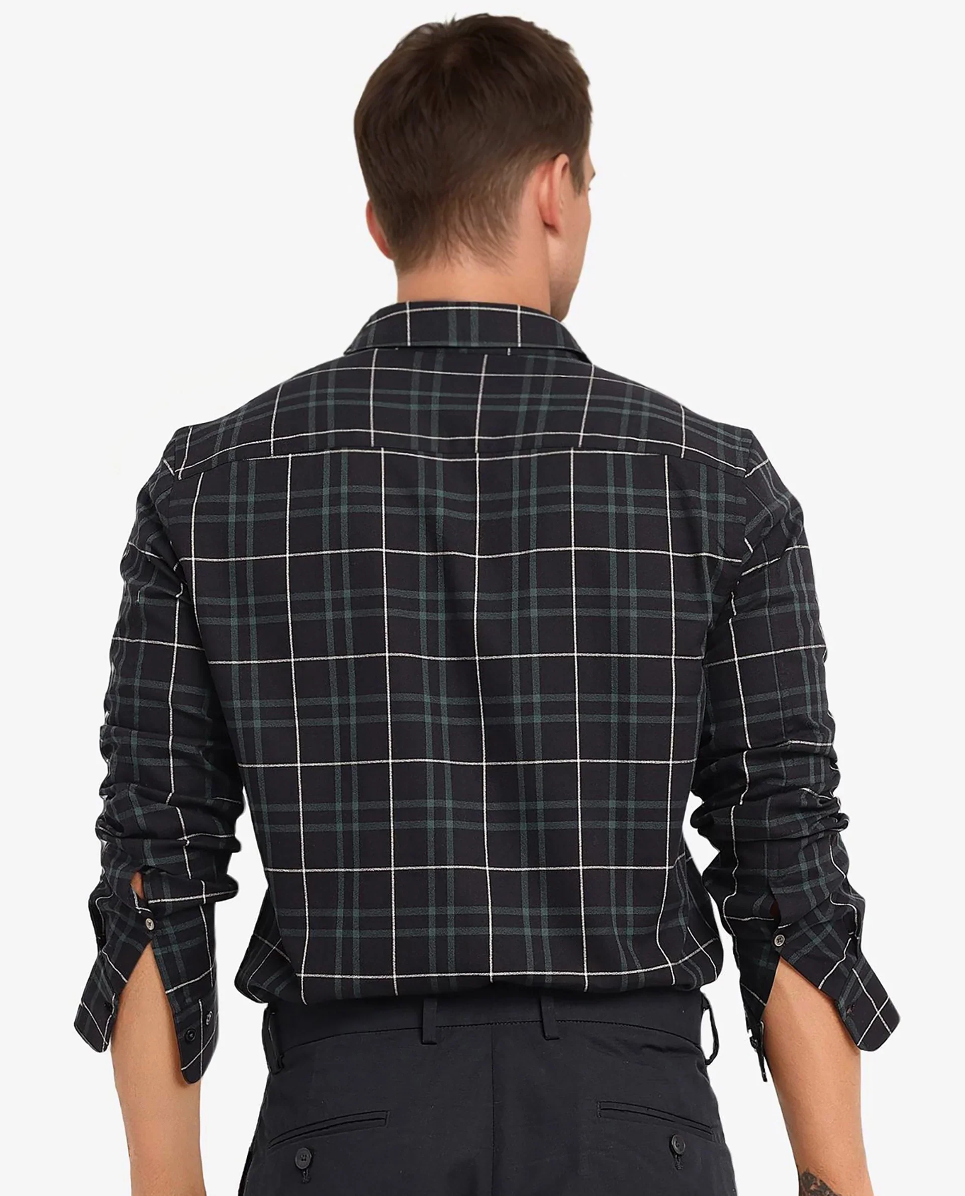 Rare Rabbit Men's Droline Black Cotton Checked Print Regular Fit Full Sleeve Collared Shirt - Image 4
