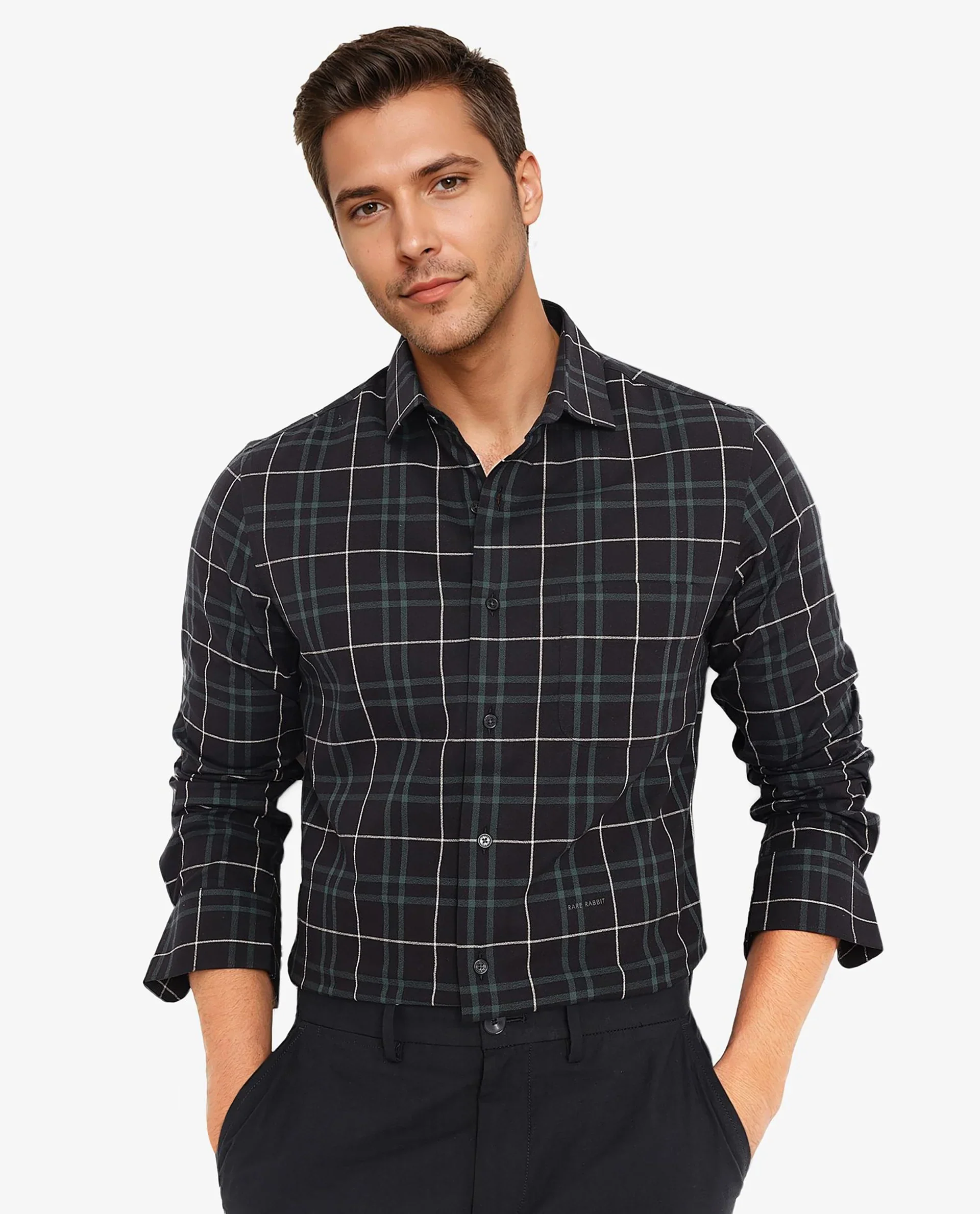 Rare Rabbit Men's Droline Black Cotton Checked Print Regular Fit Full Sleeve Collared Shirt - Image 5