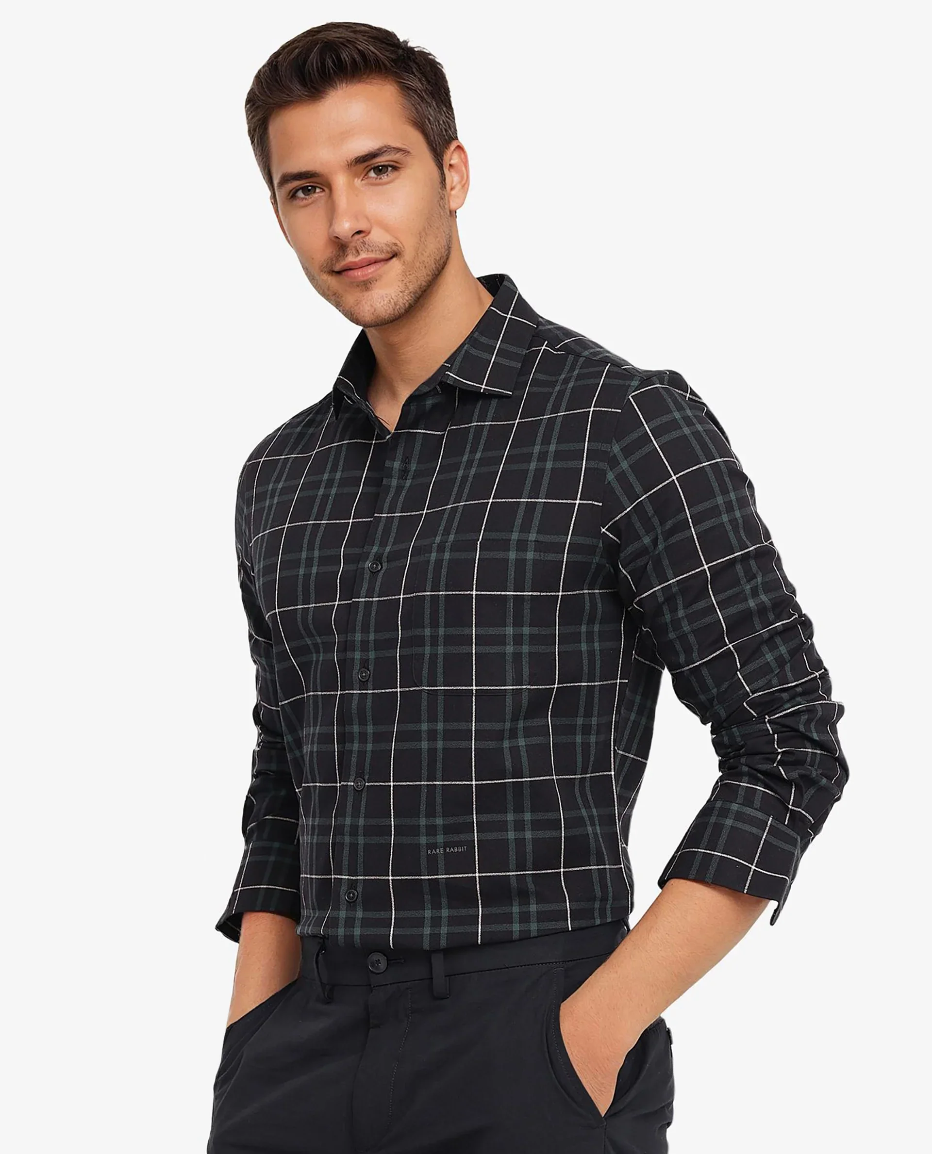 Rare Rabbit Men's Droline Black Cotton Checked Print Regular Fit Full Sleeve Collared Shirt - Image 7