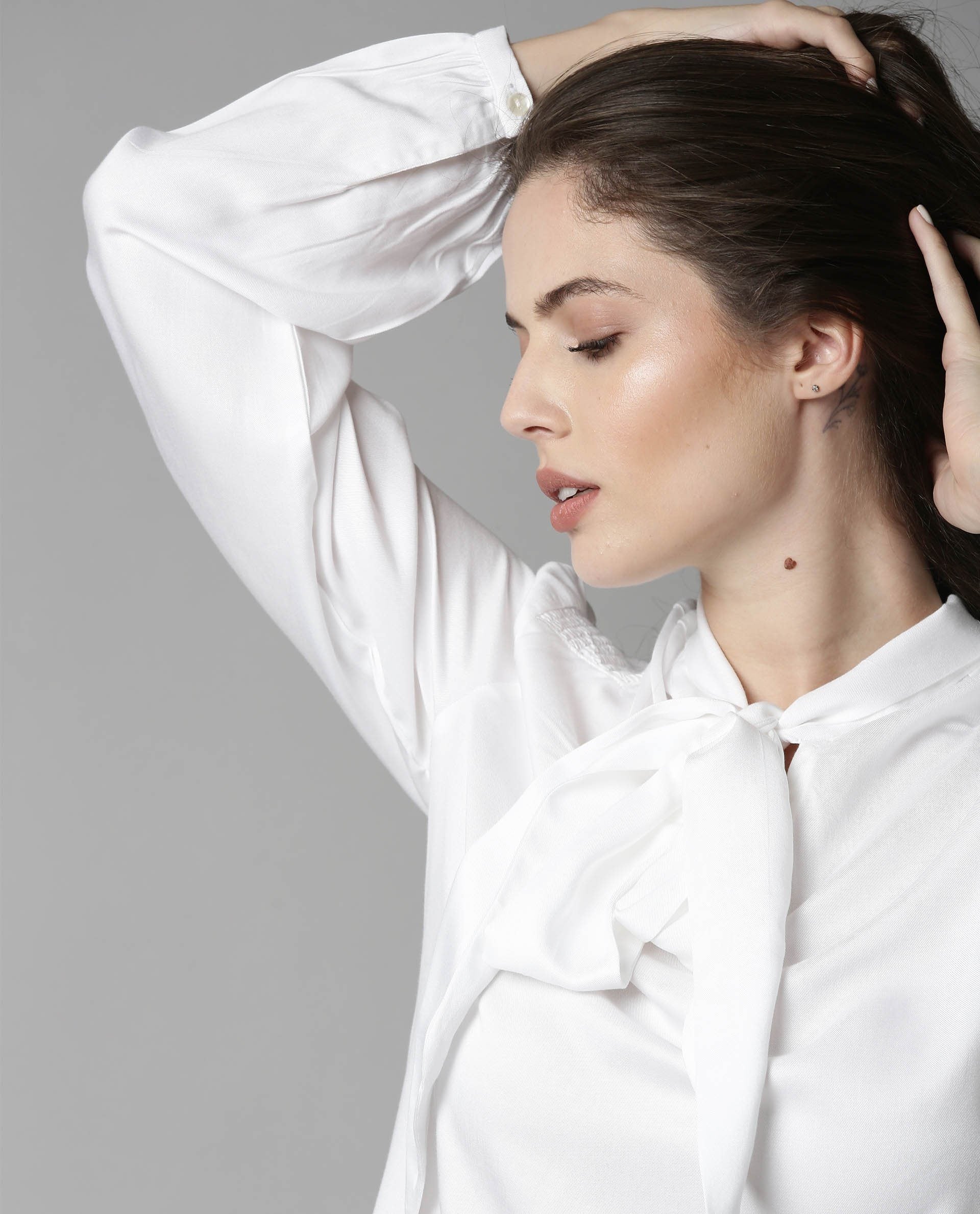 Rareism Women Drone White Top Full Sleeves Solid