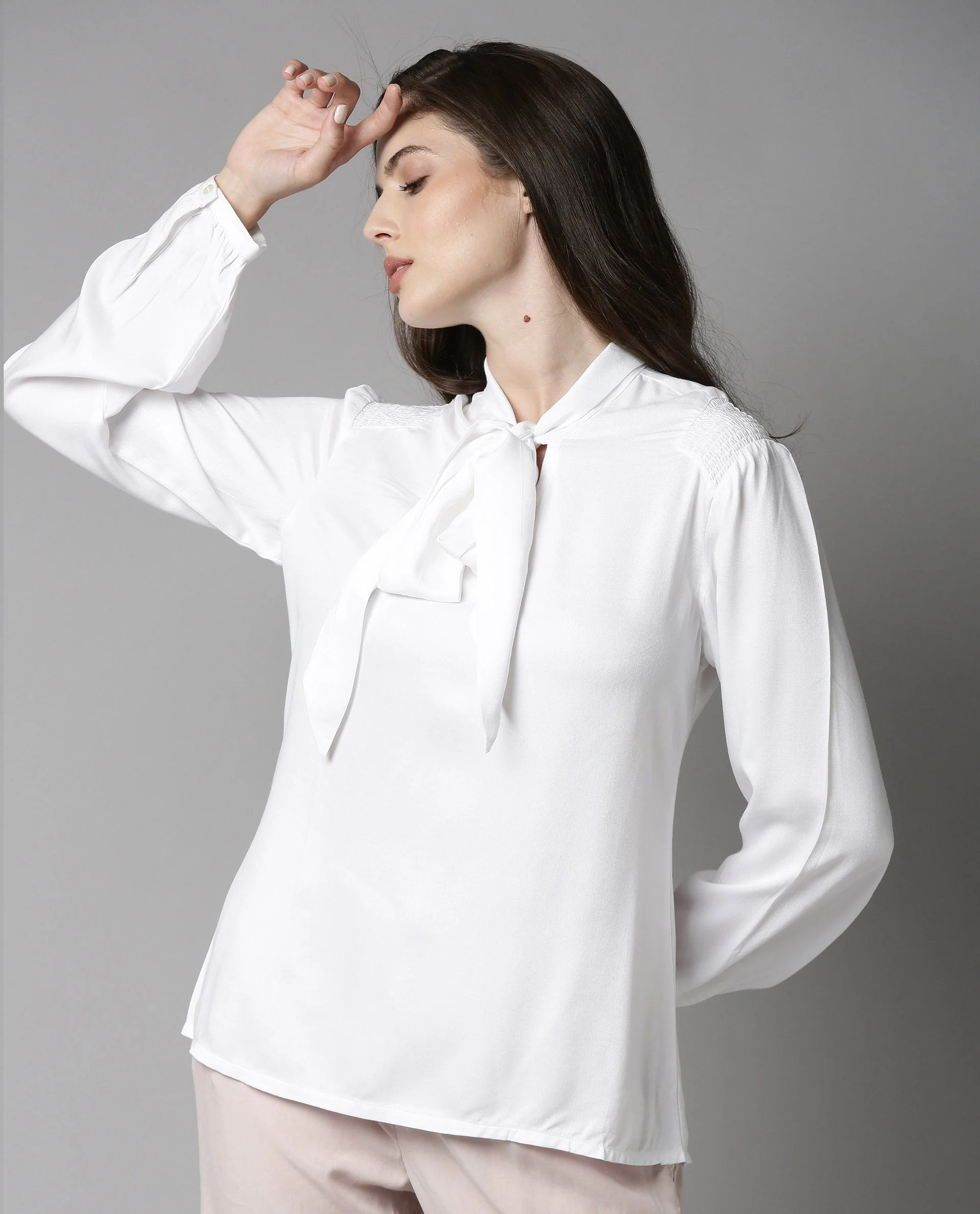 Rareism Women Drone White Top Full Sleeves Solid - Image 2