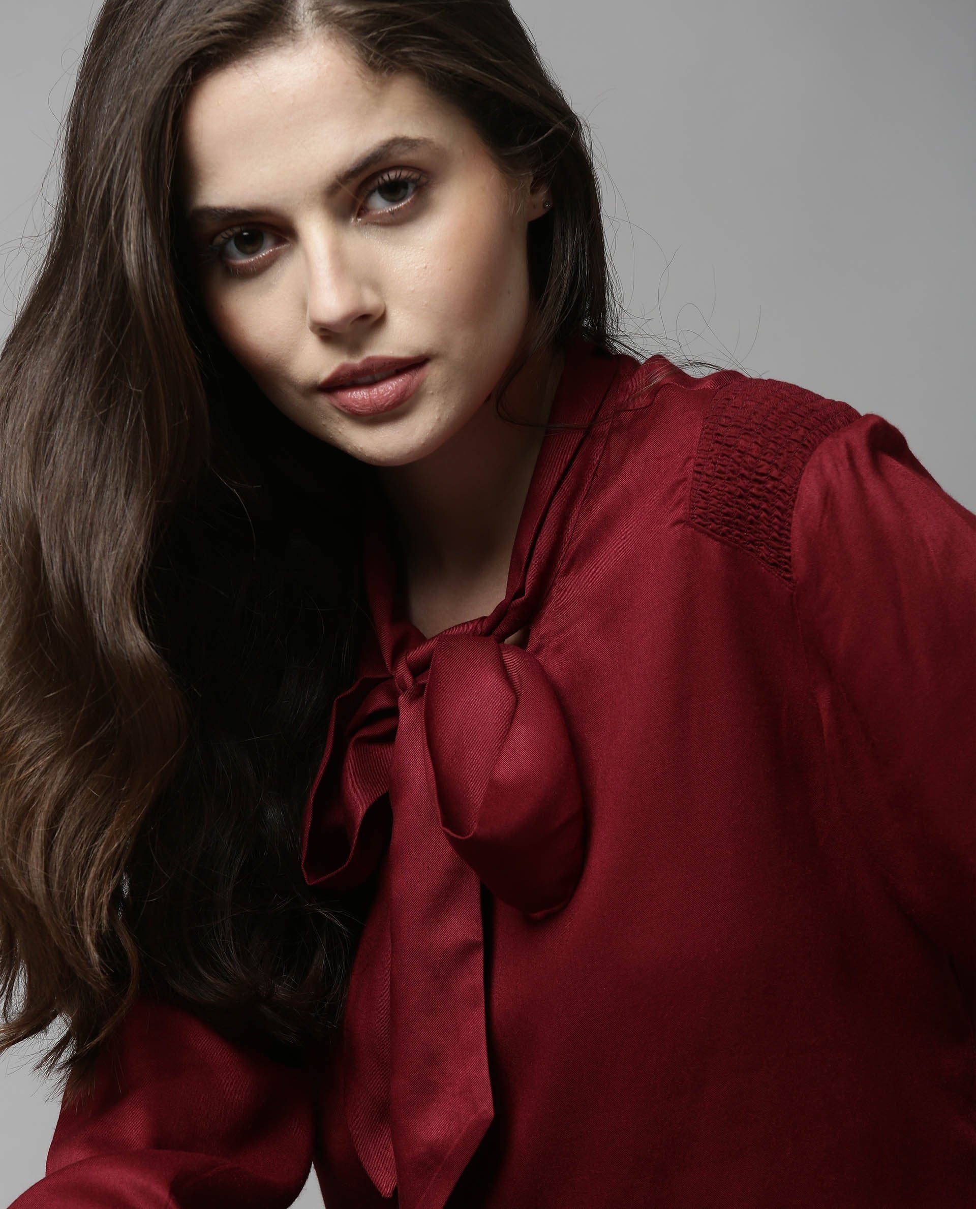 Rareism Women Drone Maroon Top Full Sleeves Solid - Image 2