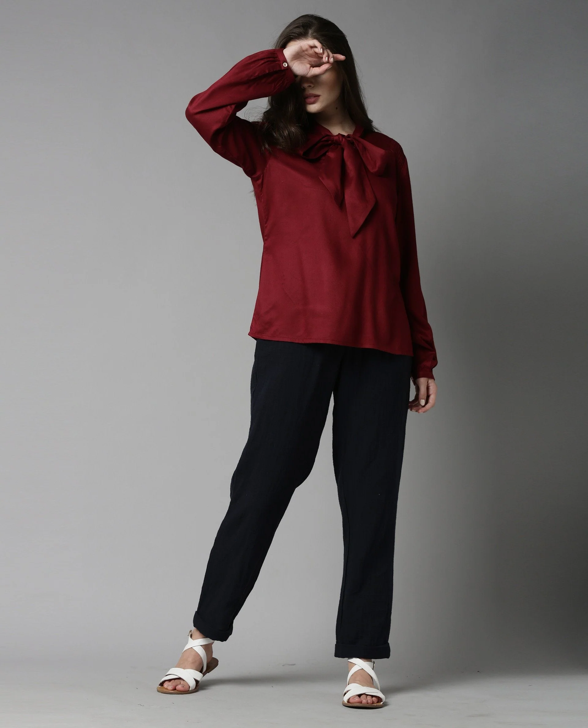 Rareism Women Drone Maroon Top Full Sleeves Solid - Image 3