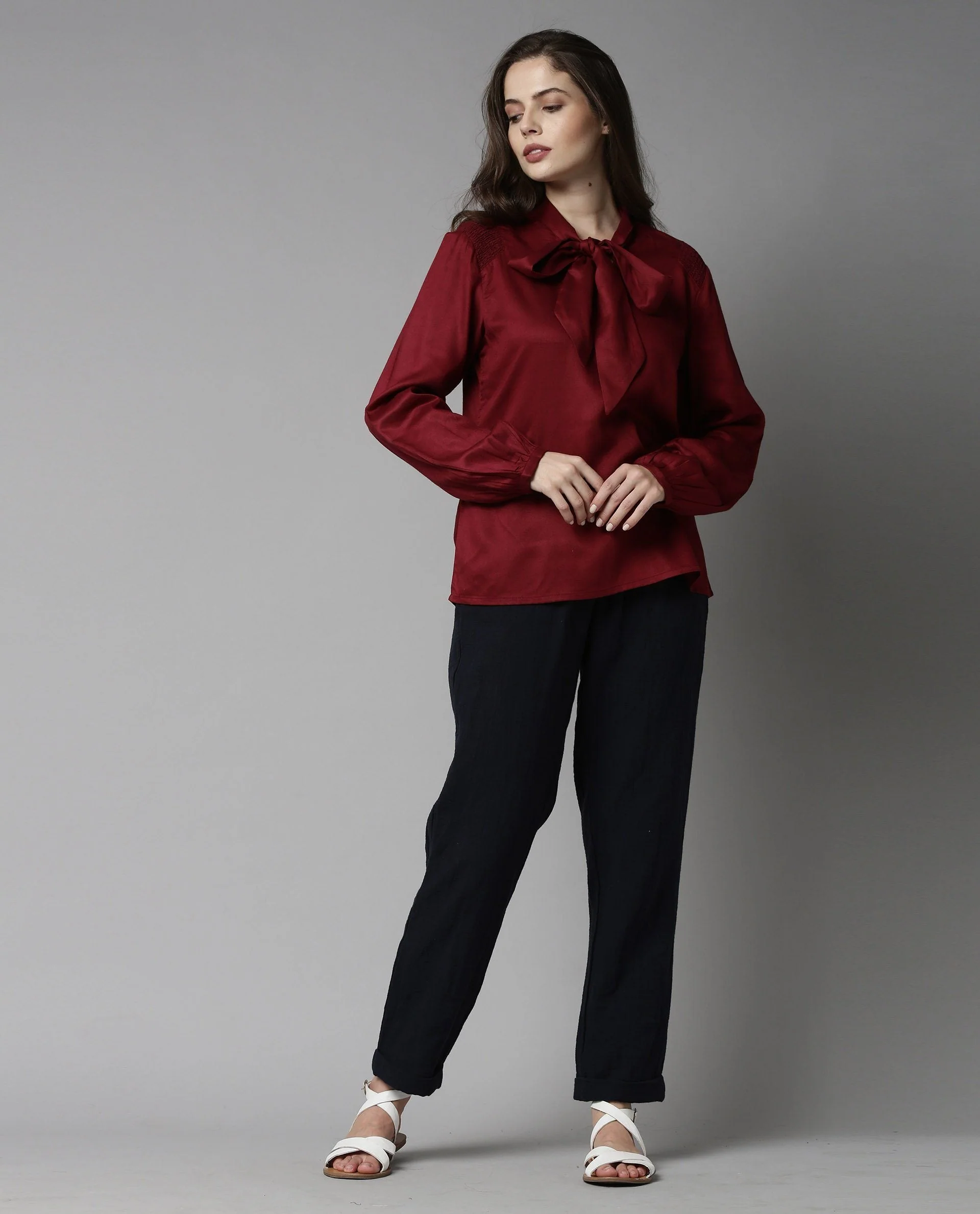 Rareism Women Drone Maroon Top Full Sleeves Solid - Image 5