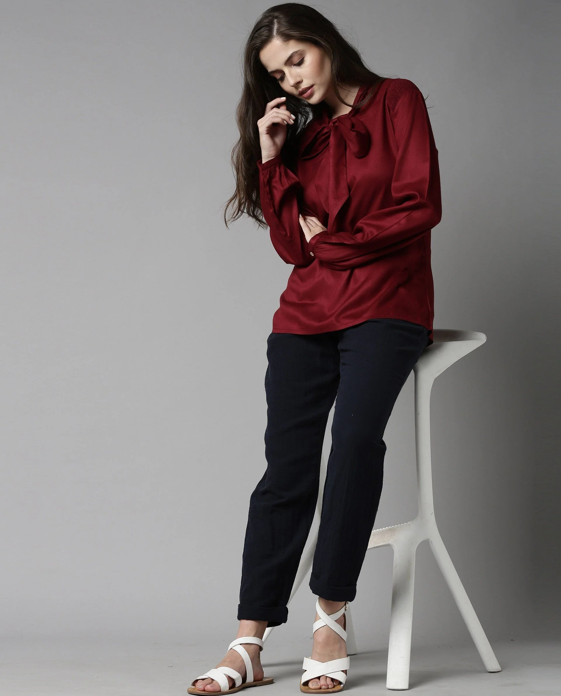 Rareism Women Drone Maroon Top Full Sleeves Solid - Image 6