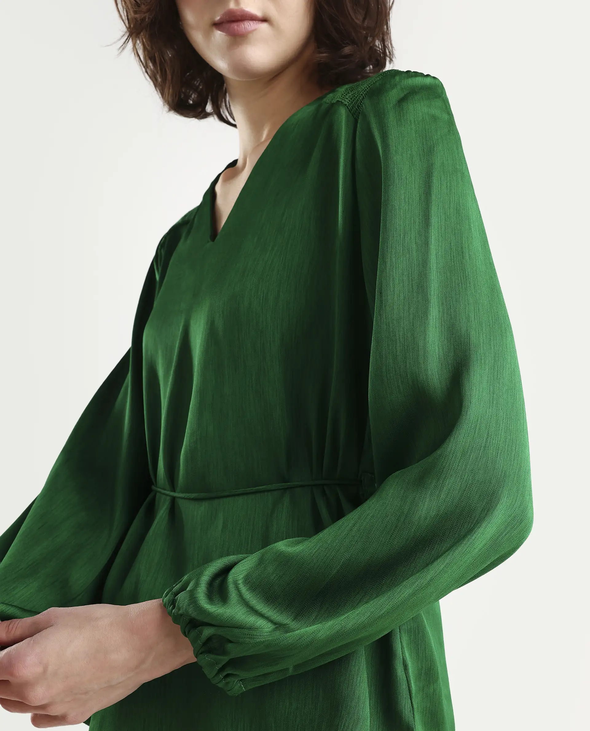 Rareism Womens Dronite Green Top Polyester Fabric Full Sleeve V Neck - Image 4