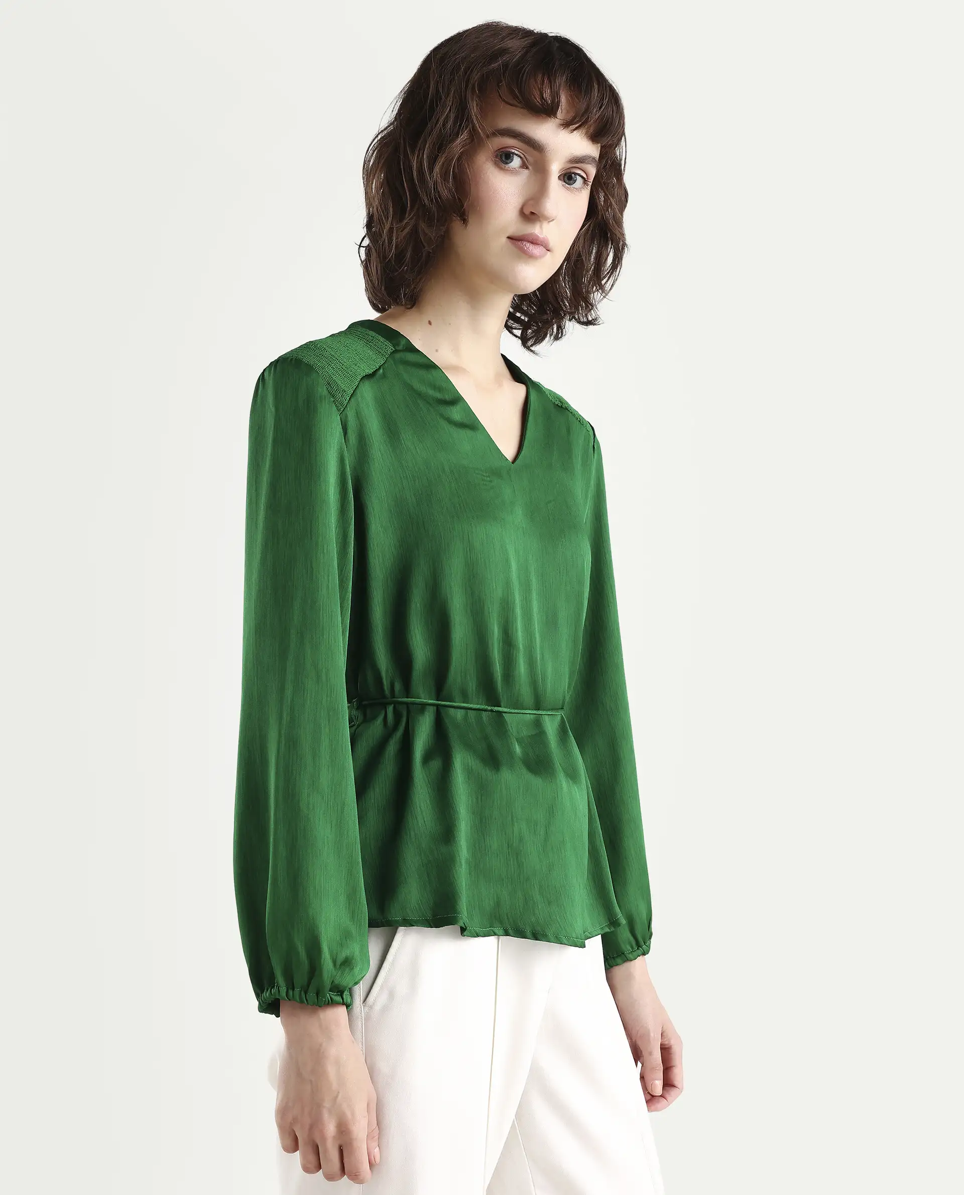 Rareism Womens Dronite Green Top Polyester Fabric Full Sleeve V Neck - Image 6