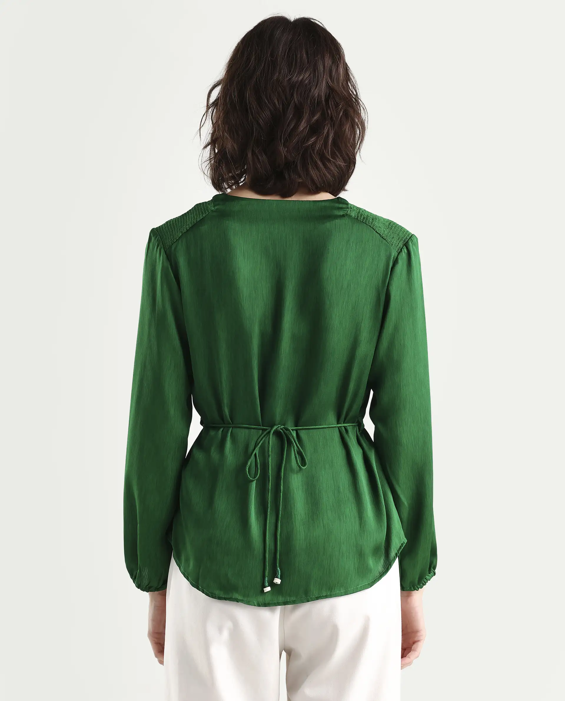 Rareism Womens Dronite Green Top Polyester Fabric Full Sleeve V Neck - Image 7