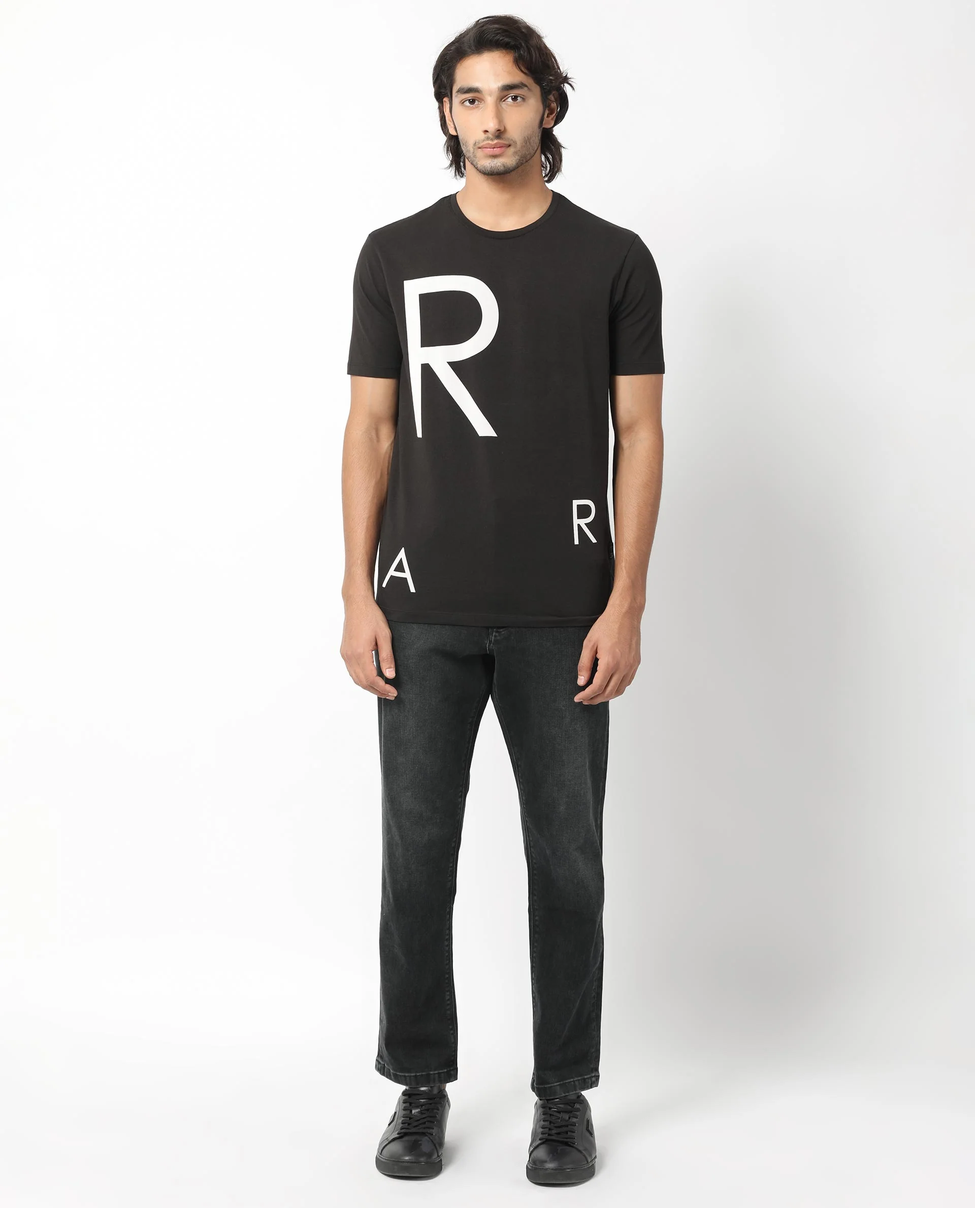 Rare Rabbit Men's Drover Black Cotton Graphic Print Slim Fit Half Sleeve Crew Neck T-Shirt - Image 3