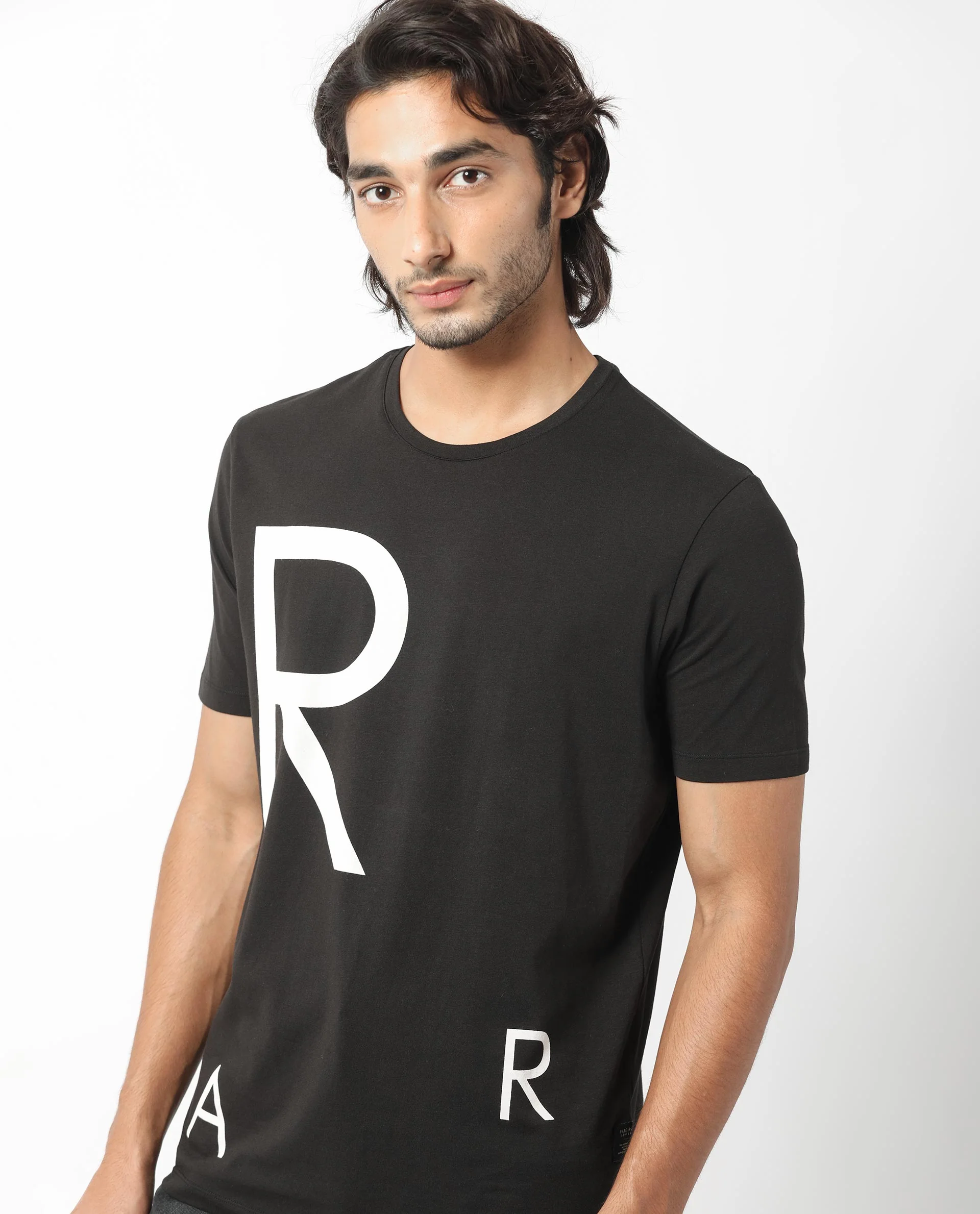 Rare Rabbit Men's Drover Black Cotton Graphic Print Slim Fit Half Sleeve Crew Neck T-Shirt - Image 4