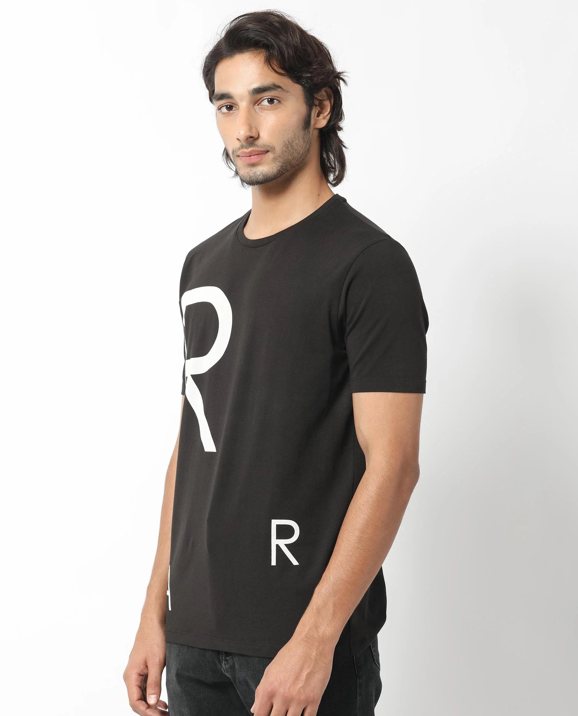 Rare Rabbit Men's Drover Black Cotton Graphic Print Slim Fit Half Sleeve Crew Neck T-Shirt - Image 5