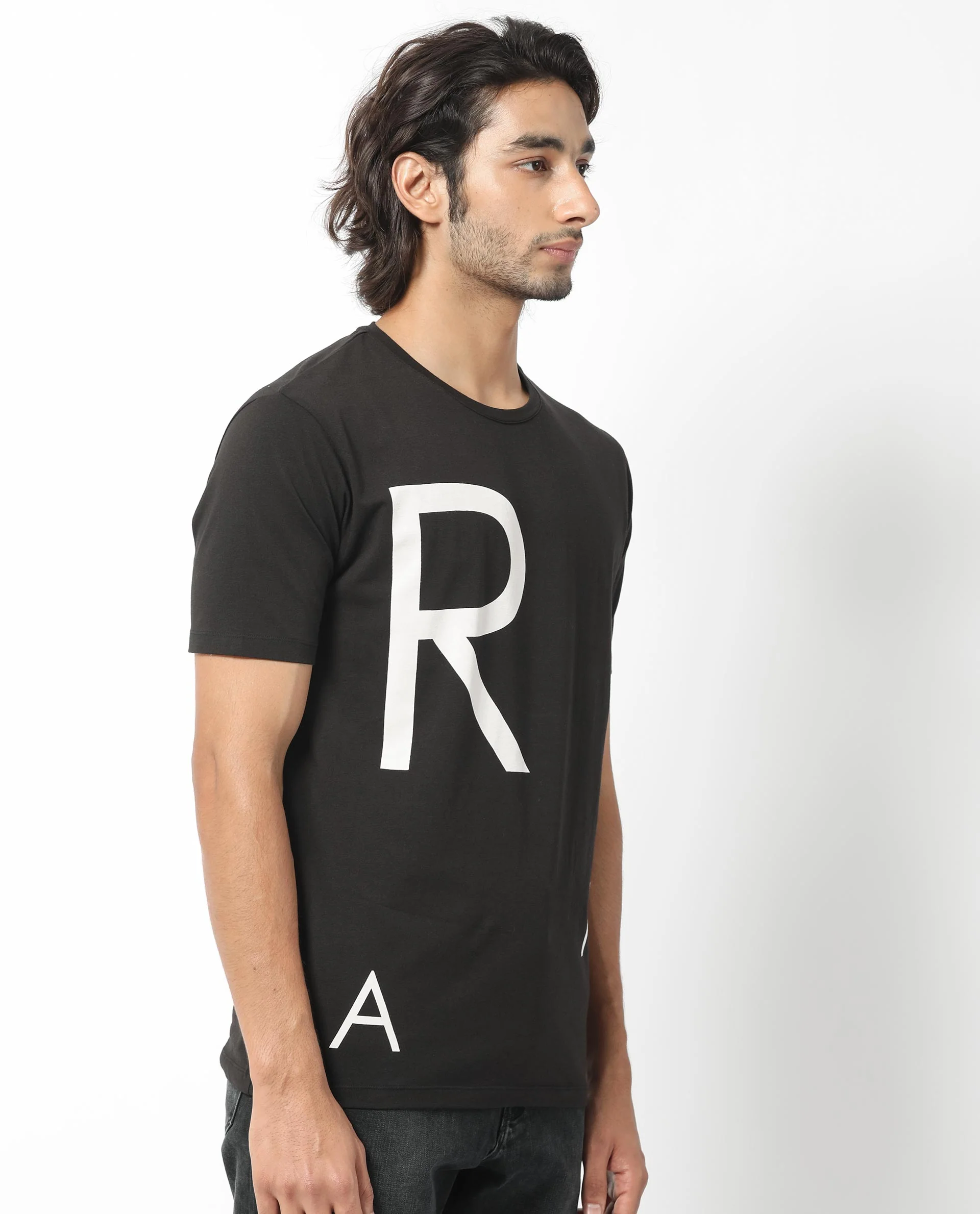 Rare Rabbit Men's Drover Black Cotton Graphic Print Slim Fit Half Sleeve Crew Neck T-Shirt - Image 7