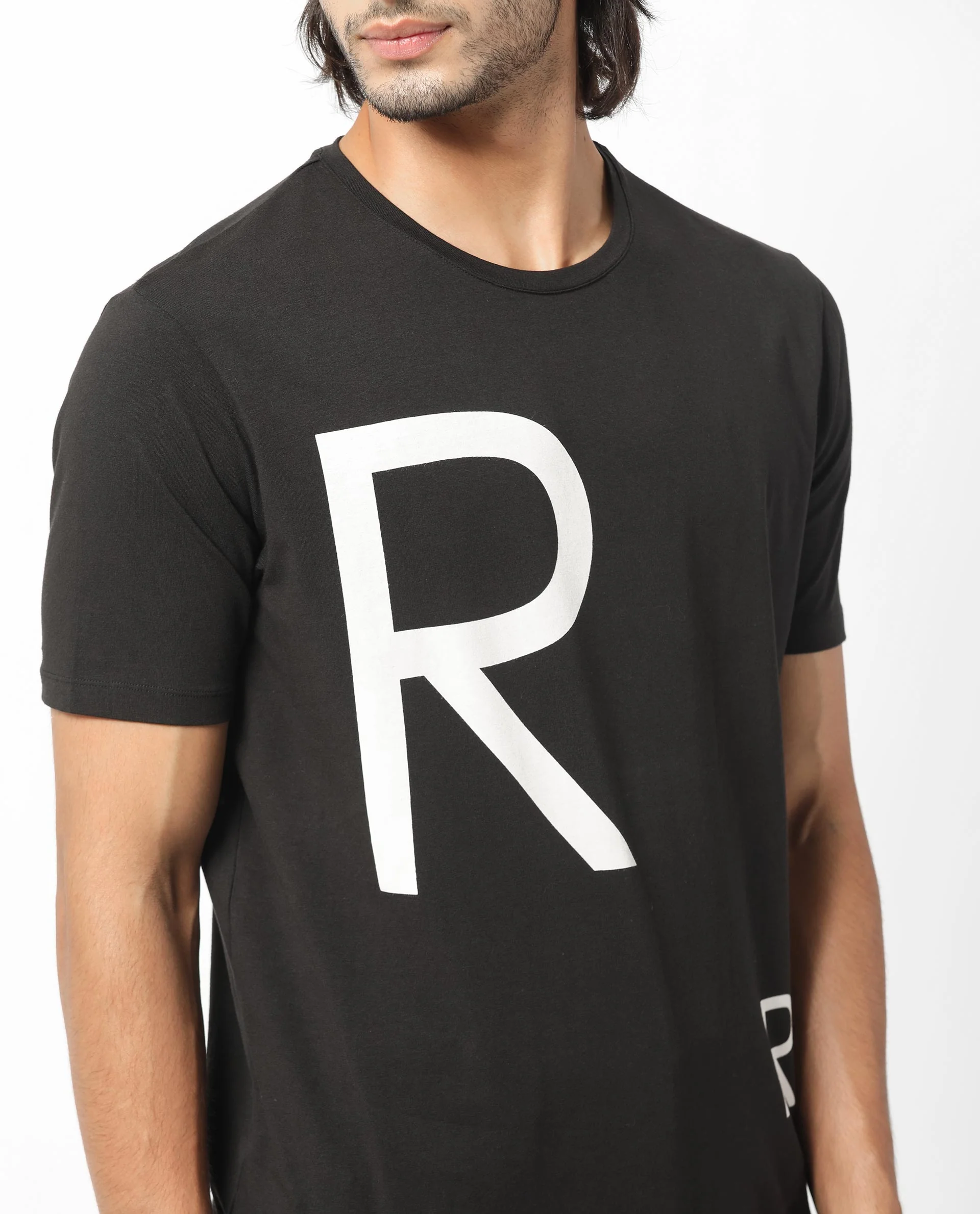 Rare Rabbit Men's Drover Black Cotton Graphic Print Slim Fit Half Sleeve Crew Neck T-Shirt - Image 9