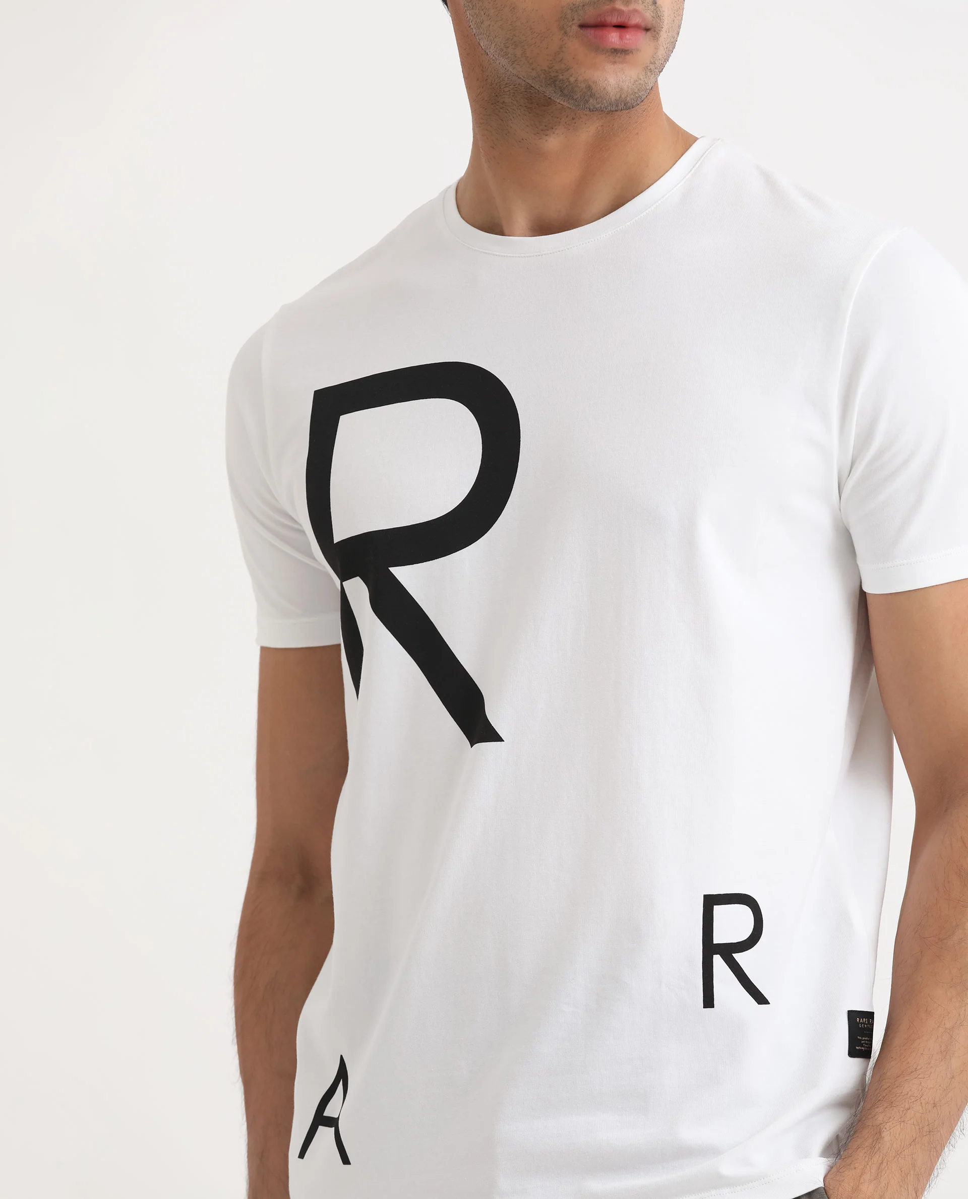 Rare Rabbit Men's Drover White Cotton Graphic Print Slim Fit Half Sleeve Crew Neck T-Shirt - Image 3