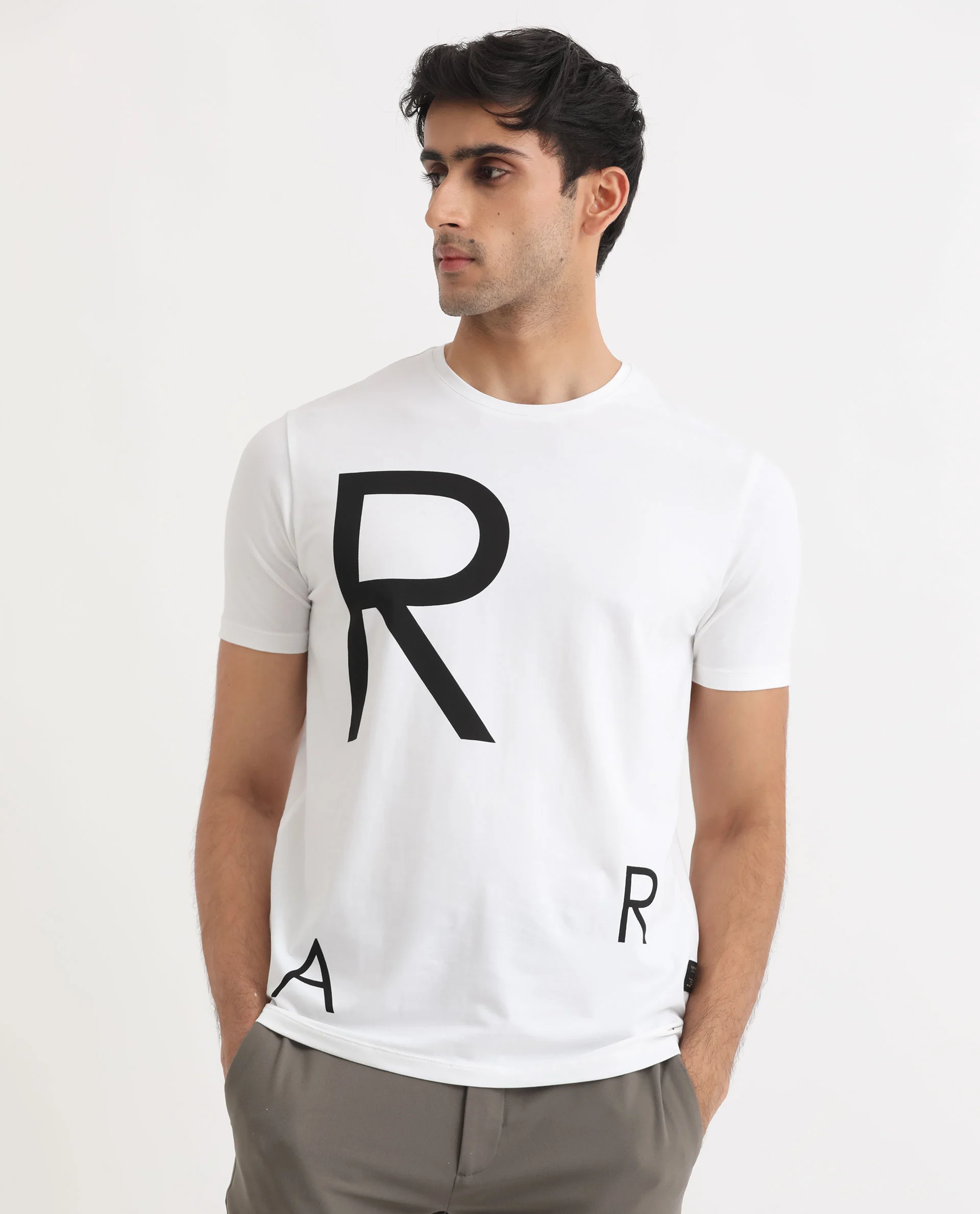 Rare Rabbit Men's Drover White Cotton Graphic Print Slim Fit Half Sleeve Crew Neck T-Shirt - Image 8