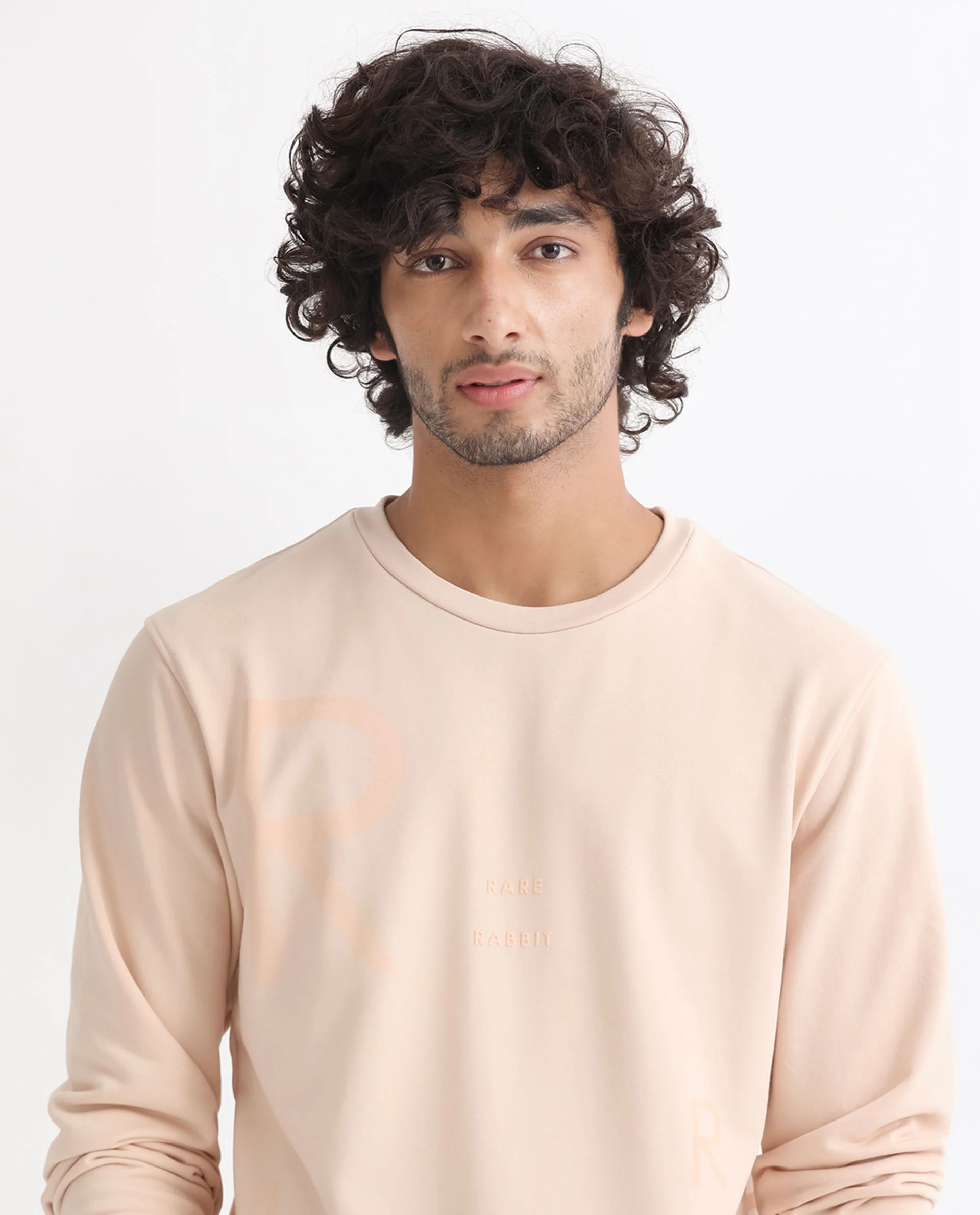 Rare Rabbit Men's Drovie Beige Cotton Graphic Print Regular Fit Full Sleeve Crew Neck Sweatshirt - Image 2