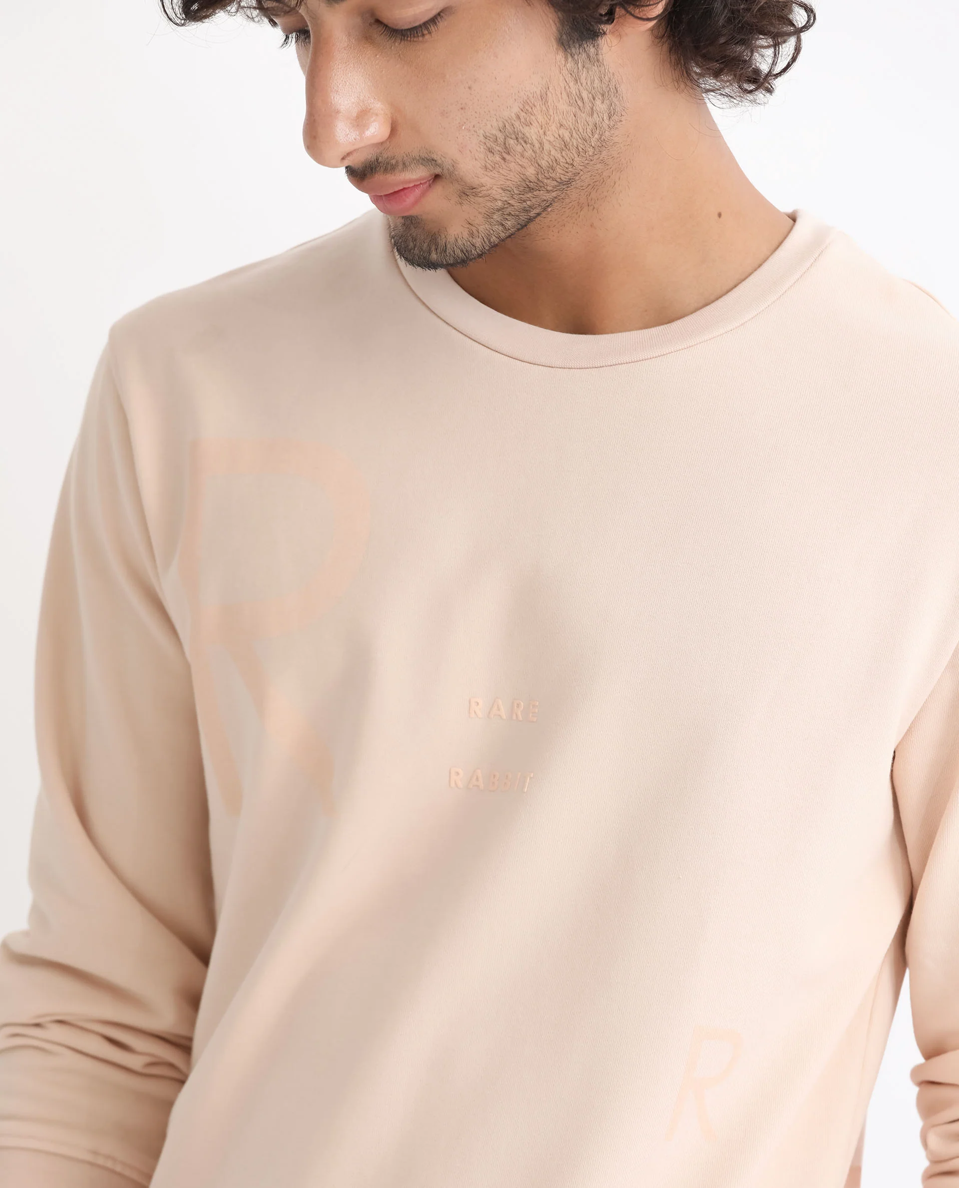 Rare Rabbit Men's Drovie Beige Cotton Graphic Print Regular Fit Full Sleeve Crew Neck Sweatshirt - Image 3