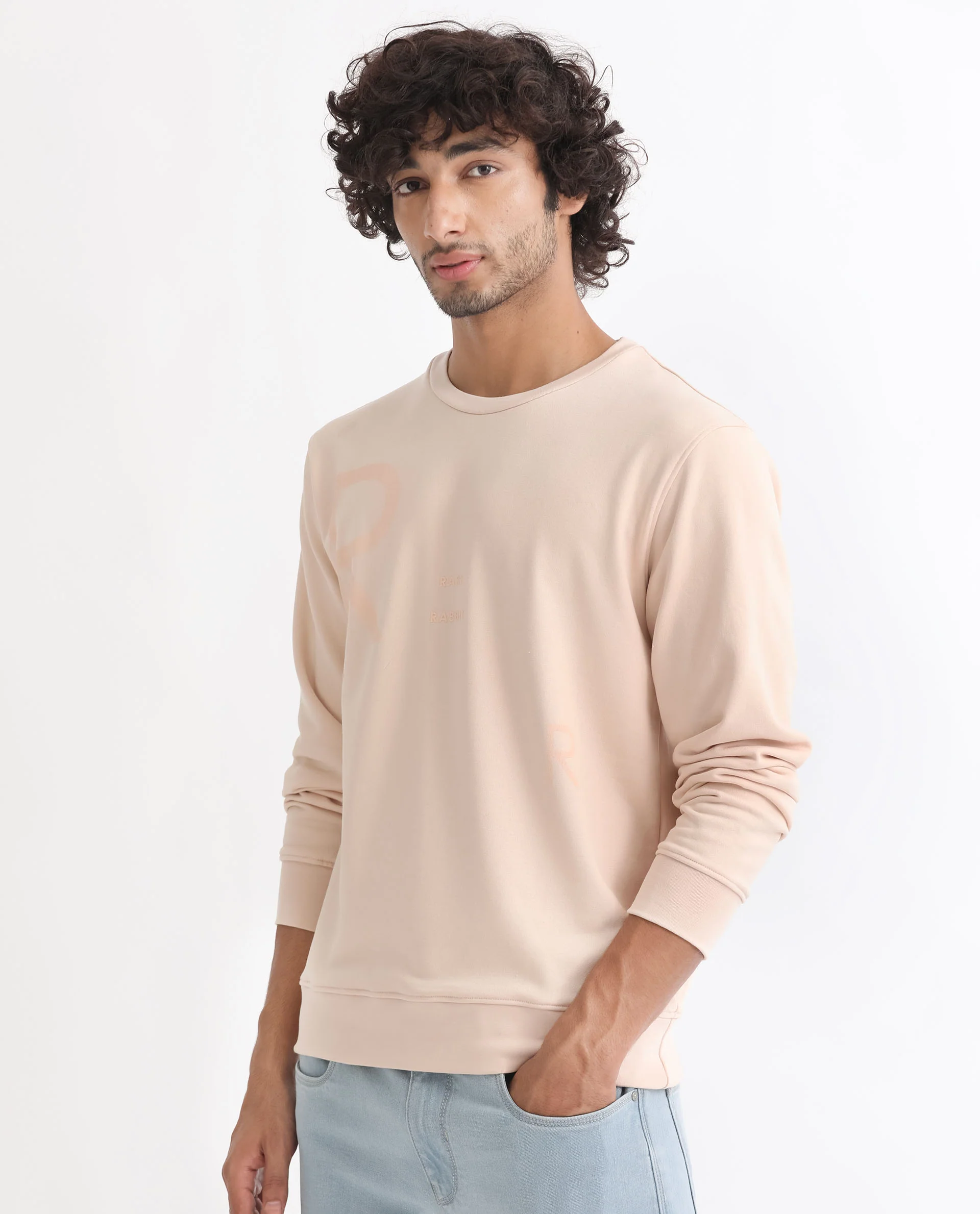Rare Rabbit Men's Drovie Beige Cotton Graphic Print Regular Fit Full Sleeve Crew Neck Sweatshirt - Image 4