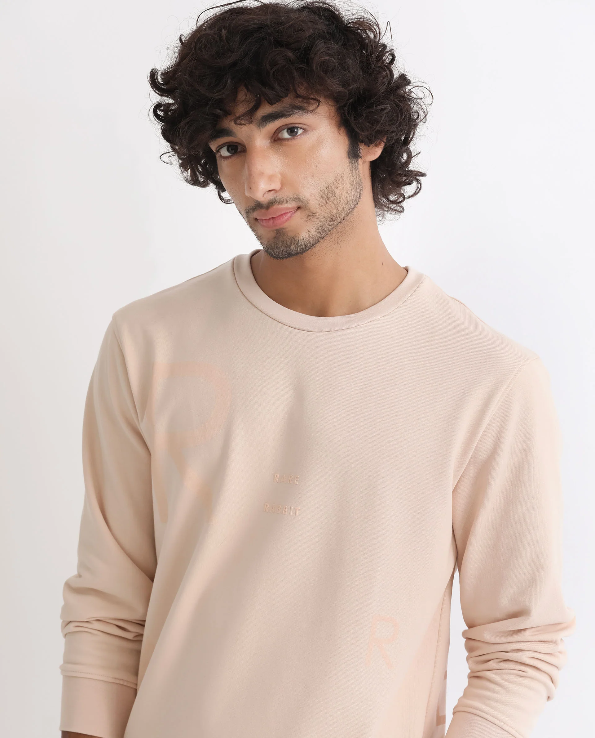 Rare Rabbit Men's Drovie Beige Cotton Graphic Print Regular Fit Full Sleeve Crew Neck Sweatshirt - Image 7