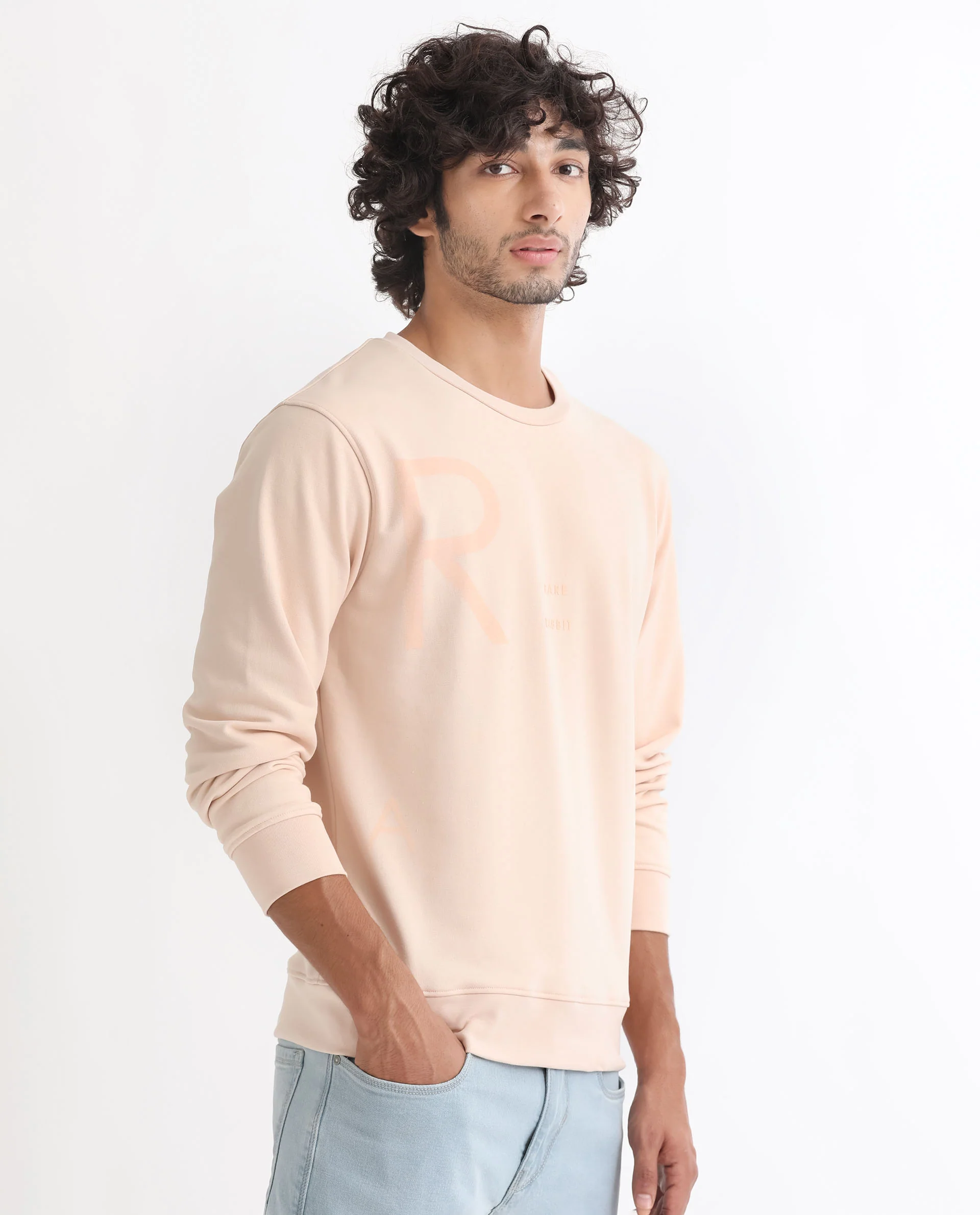 Rare Rabbit Men's Drovie Beige Cotton Graphic Print Regular Fit Full Sleeve Crew Neck Sweatshirt - Image 8
