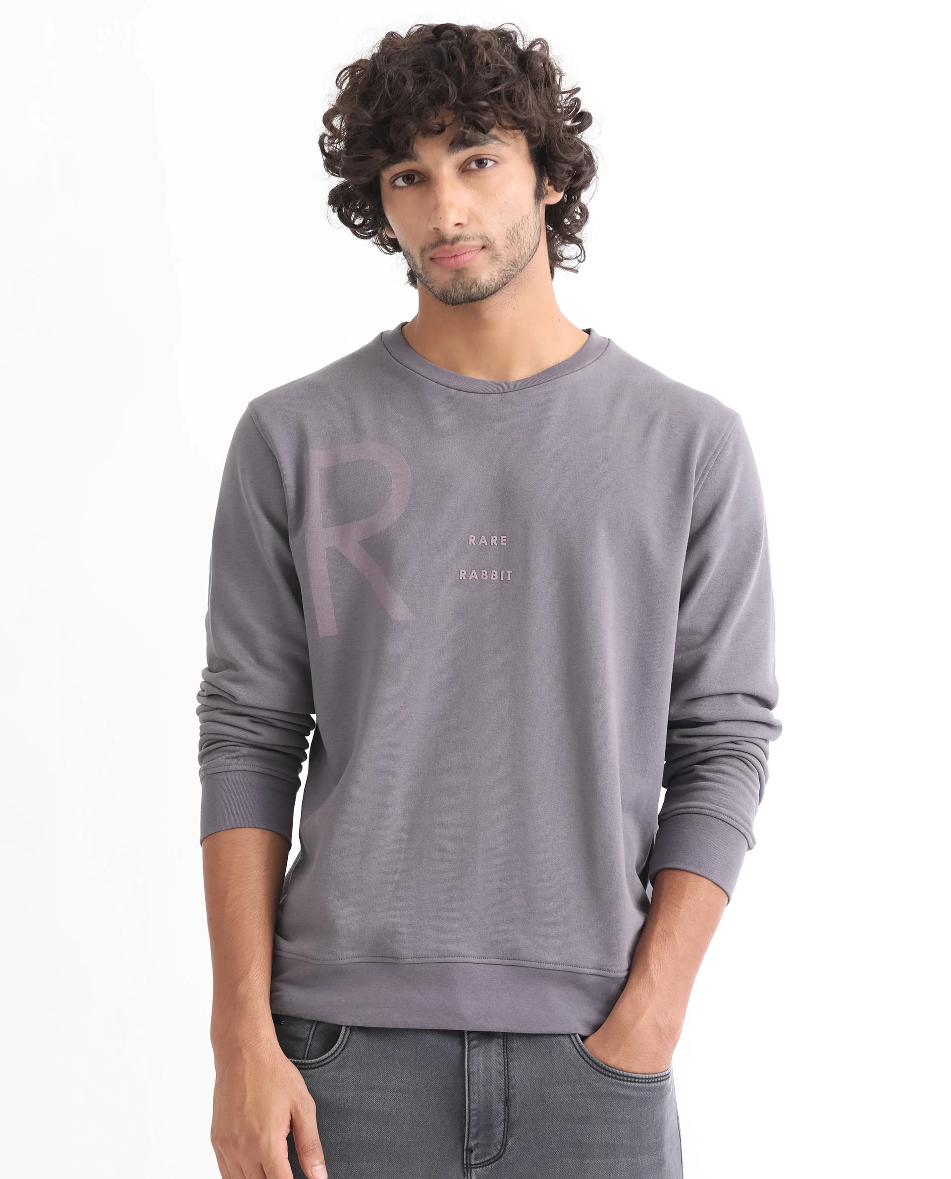 Rare Rabbit Men's Drovie Purple Graphic Print Regular Fit Full Sleeve Crew Neck Sweatshirt - Image 3