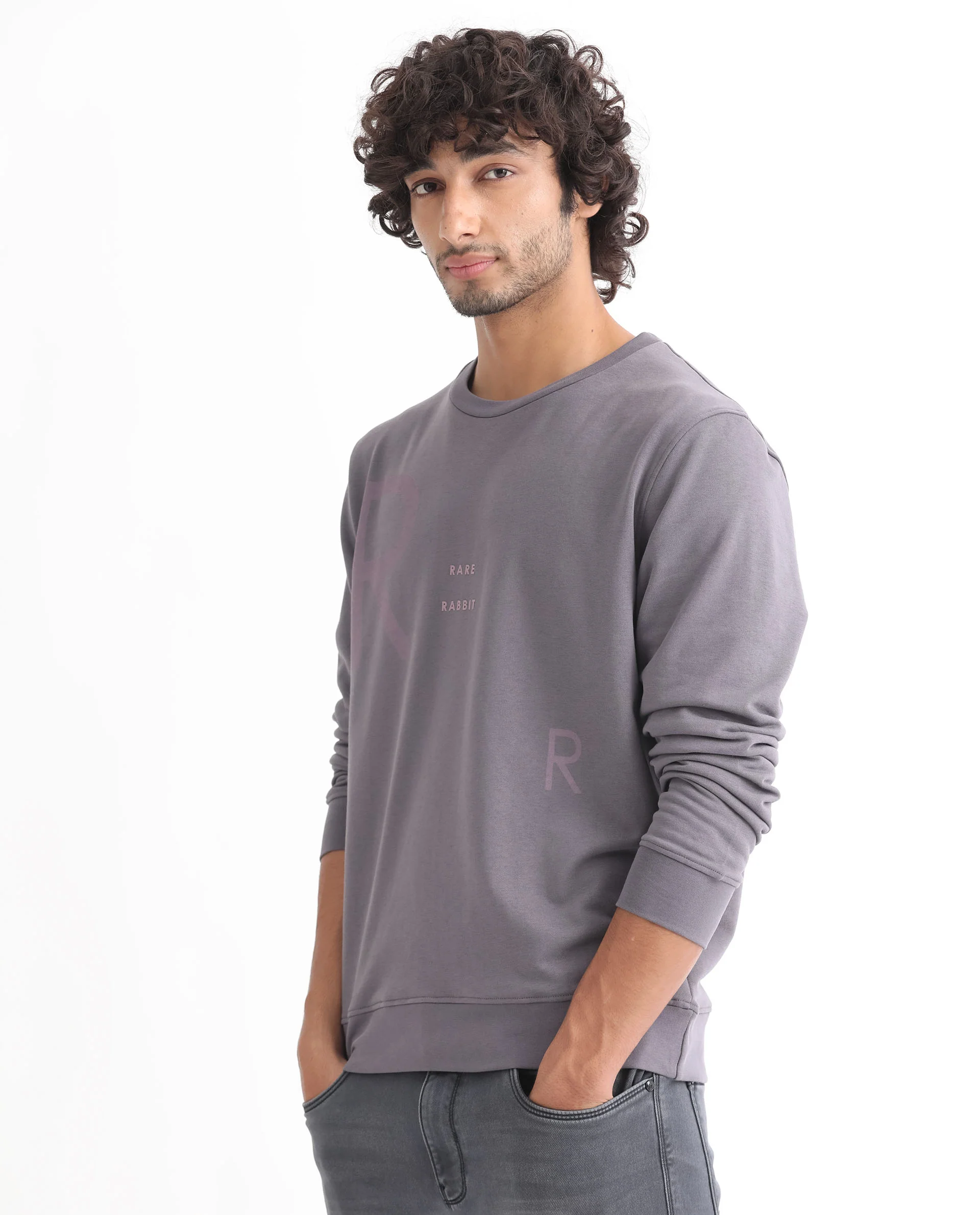 Rare Rabbit Men's Drovie Purple Graphic Print Regular Fit Full Sleeve Crew Neck Sweatshirt - Image 5