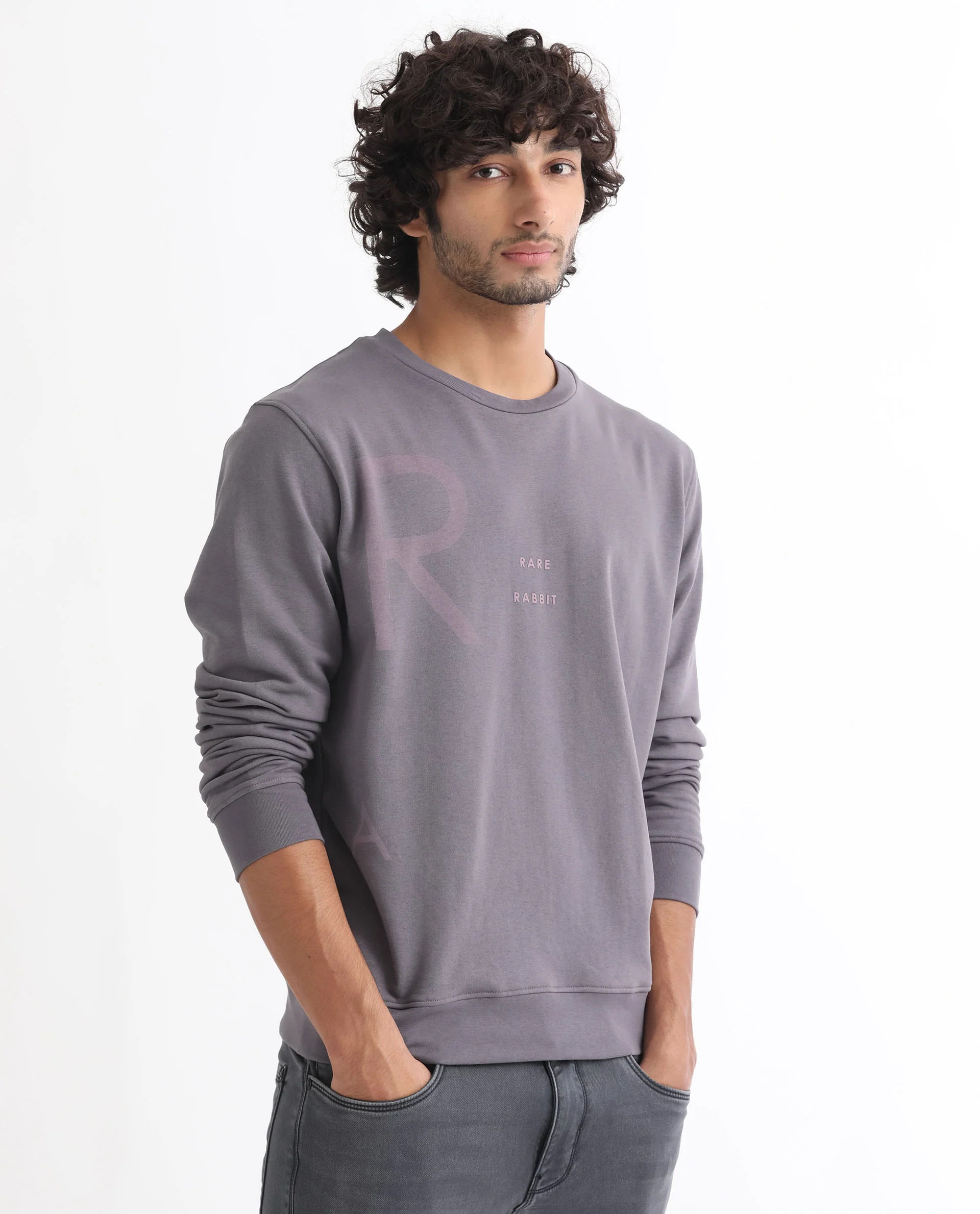 Rare Rabbit Men's Drovie Purple Graphic Print Regular Fit Full Sleeve Crew Neck Sweatshirt - Image 6