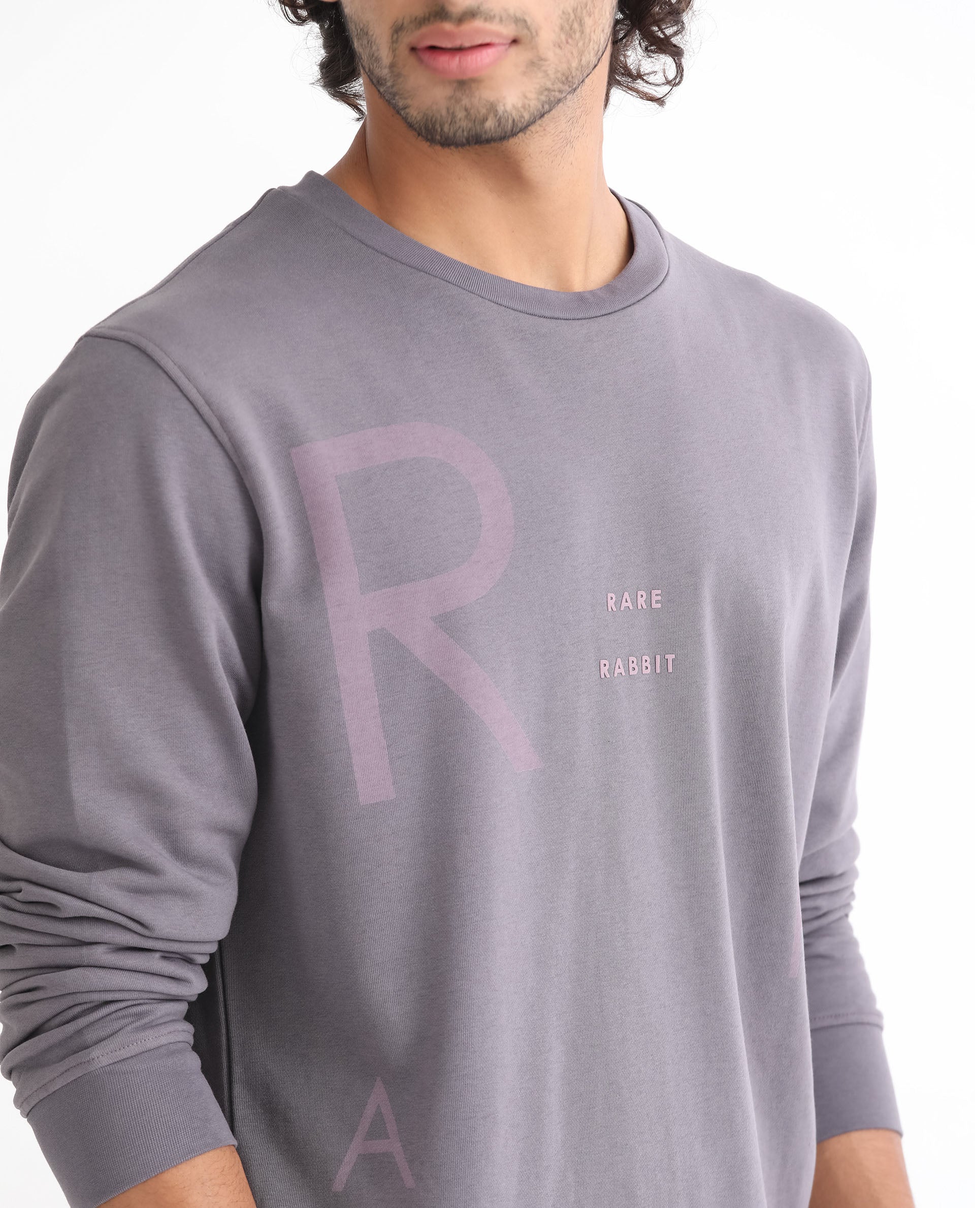 Rare Rabbit Men's Drovie Purple Graphic Print Regular Fit Full Sleeve Crew Neck Sweatshirt - Image 7