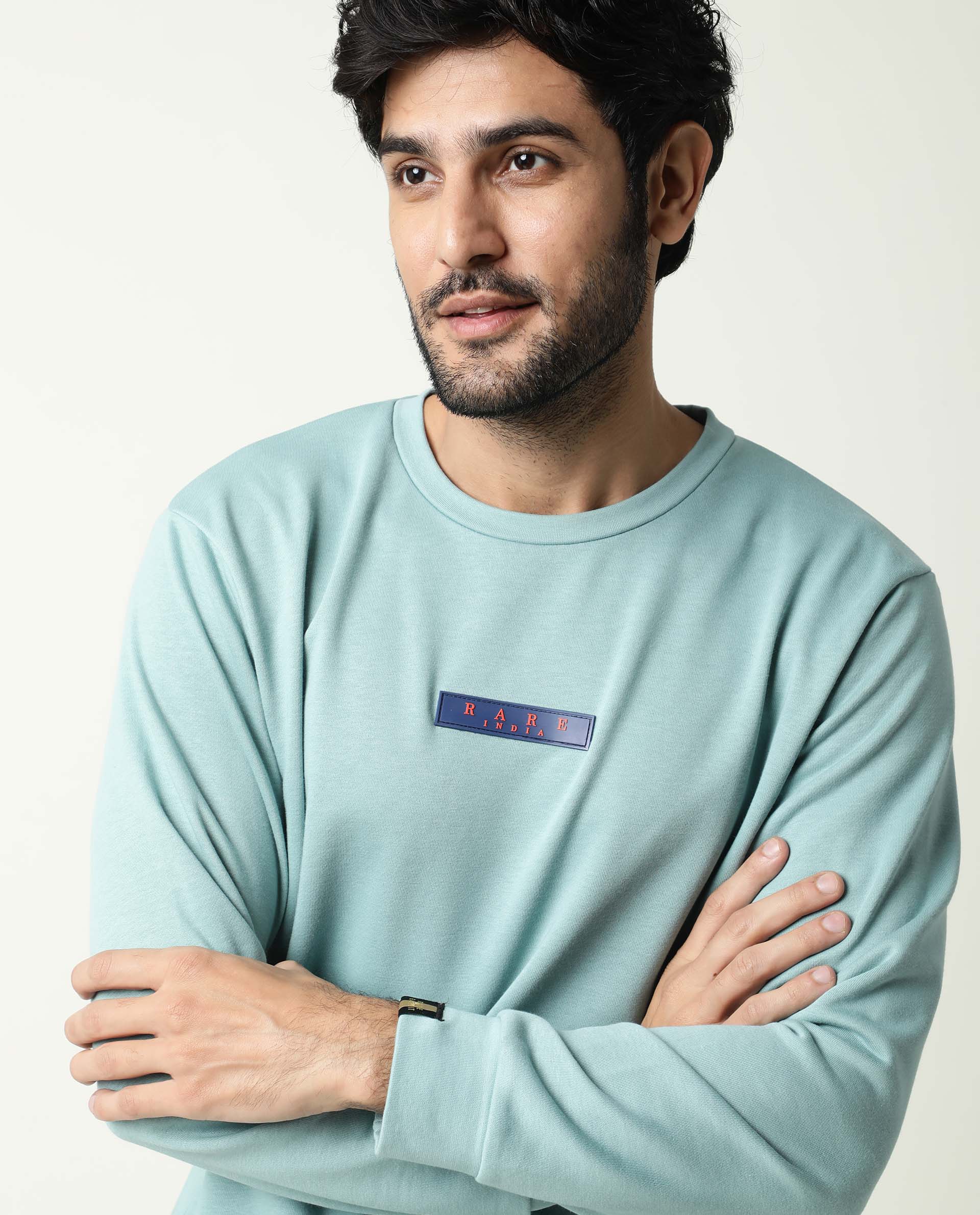 Rare Rabbit Men's Droy Blue Cotton Graphic Print Regular Fit Full Sleeve Crew Neck Sweatshirt - Image 2