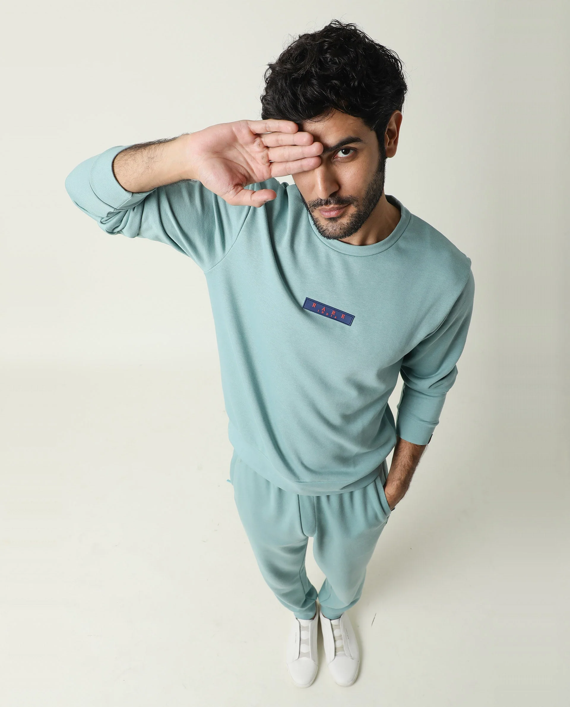 Rare Rabbit Men's Droy Blue Cotton Graphic Print Regular Fit Full Sleeve Crew Neck Sweatshirt - Image 4