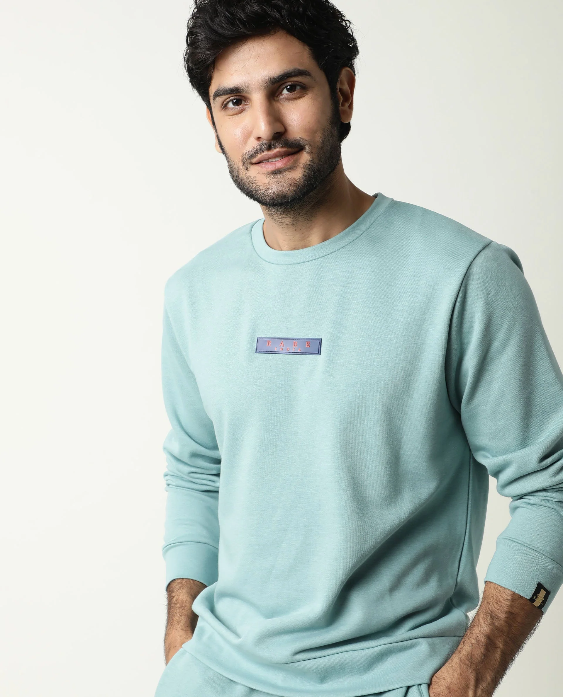 Rare Rabbit Men's Droy Blue Cotton Graphic Print Regular Fit Full Sleeve Crew Neck Sweatshirt - Image 6