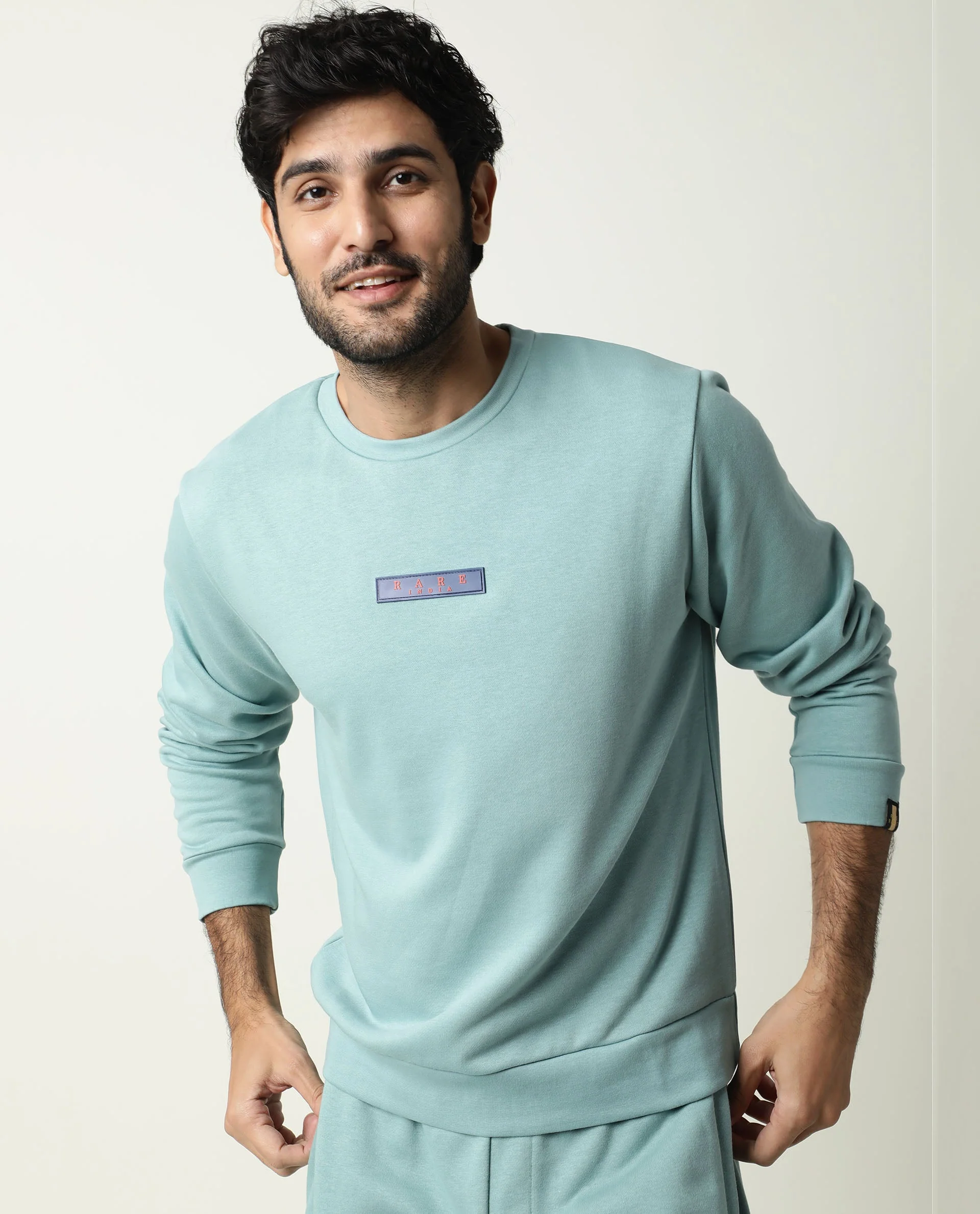 Rare Rabbit Men's Droy Blue Cotton Graphic Print Regular Fit Full Sleeve Crew Neck Sweatshirt - Image 7