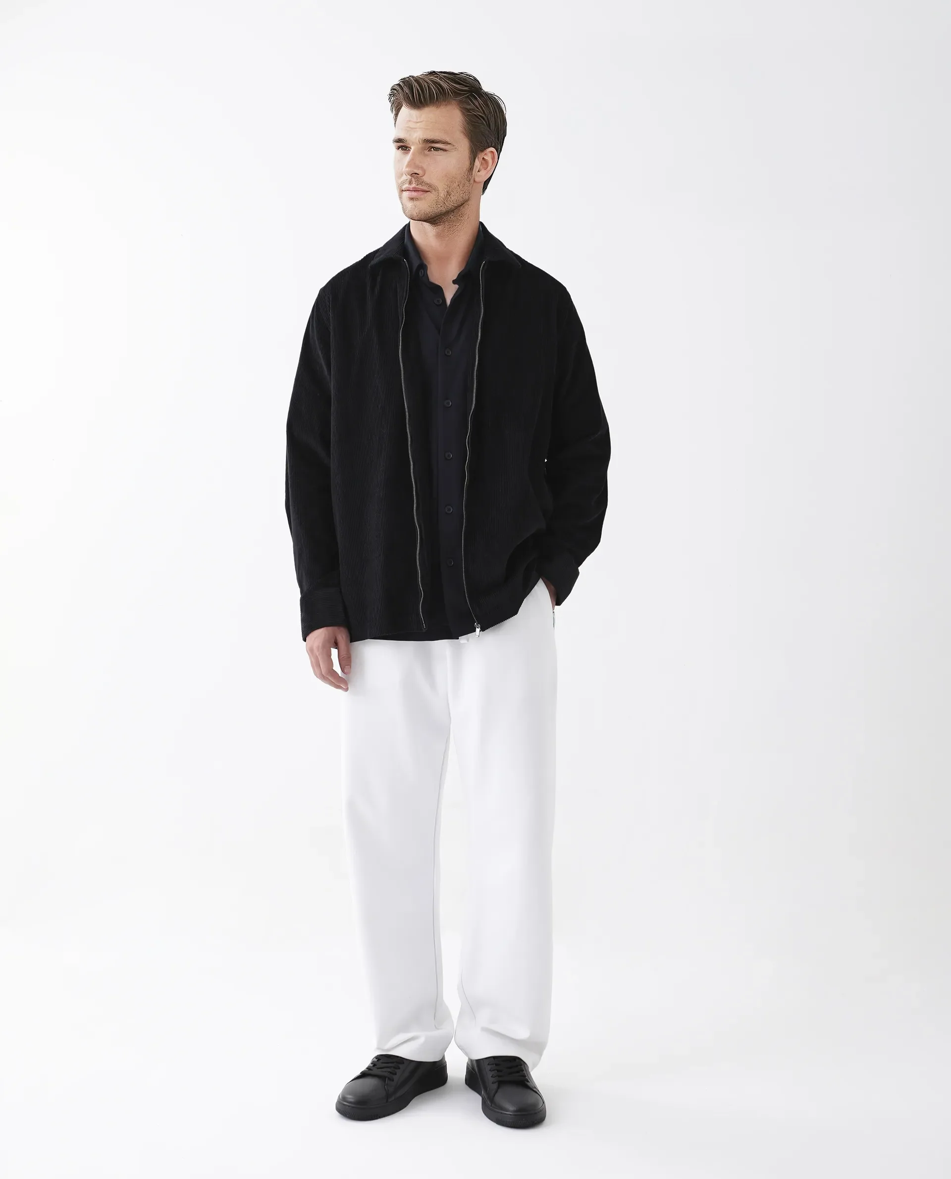 Rare Rabbit Men's Drozz Black Cotton Textured Relaxed Fit Full Sleeve Collared Shirt - Image 2