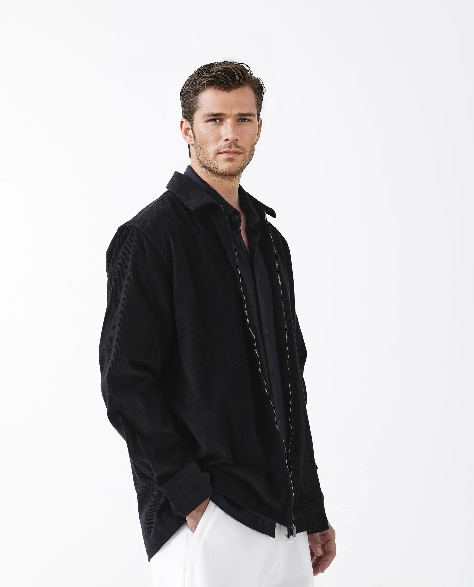 Rare Rabbit Men's Drozz Black Cotton Textured Relaxed Fit Full Sleeve Collared Shirt - Image 4