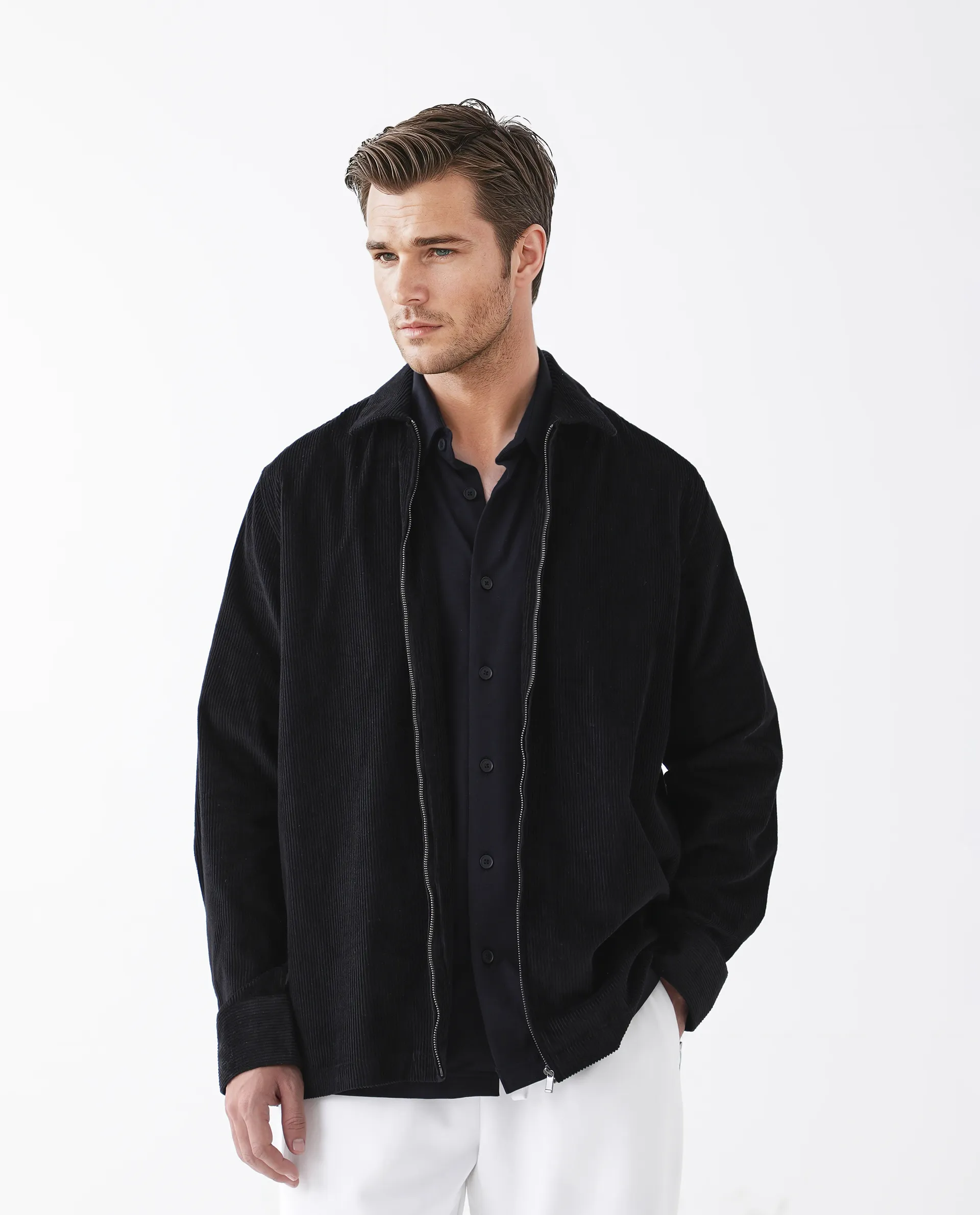 Rare Rabbit Men's Drozz Black Cotton Textured Relaxed Fit Full Sleeve Collared Shirt - Image 8