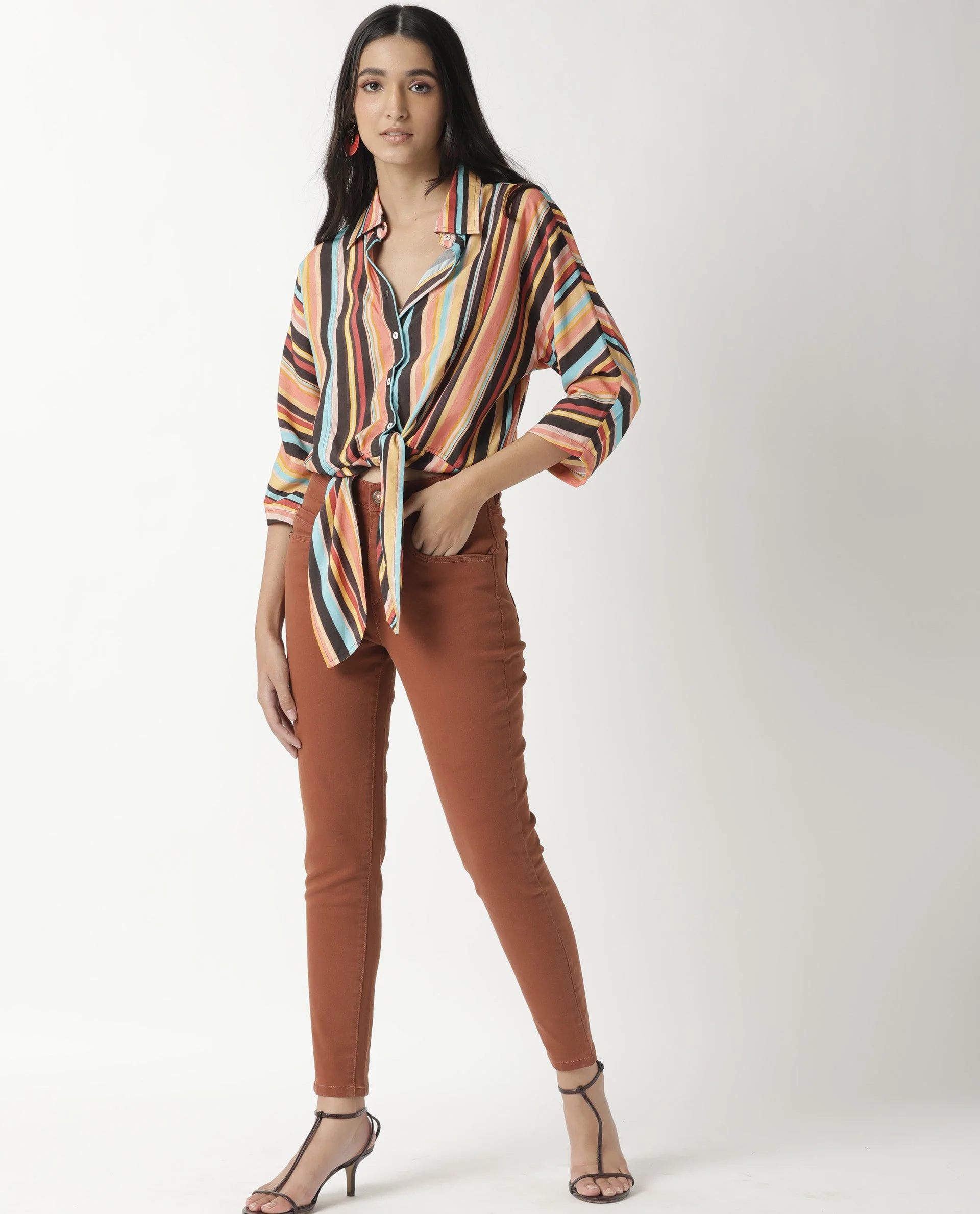 Rareism Womens Drumroll Multi Top Viscose Fabric Regular Fit 3/4 Sleeve Collared Neck - Image 11