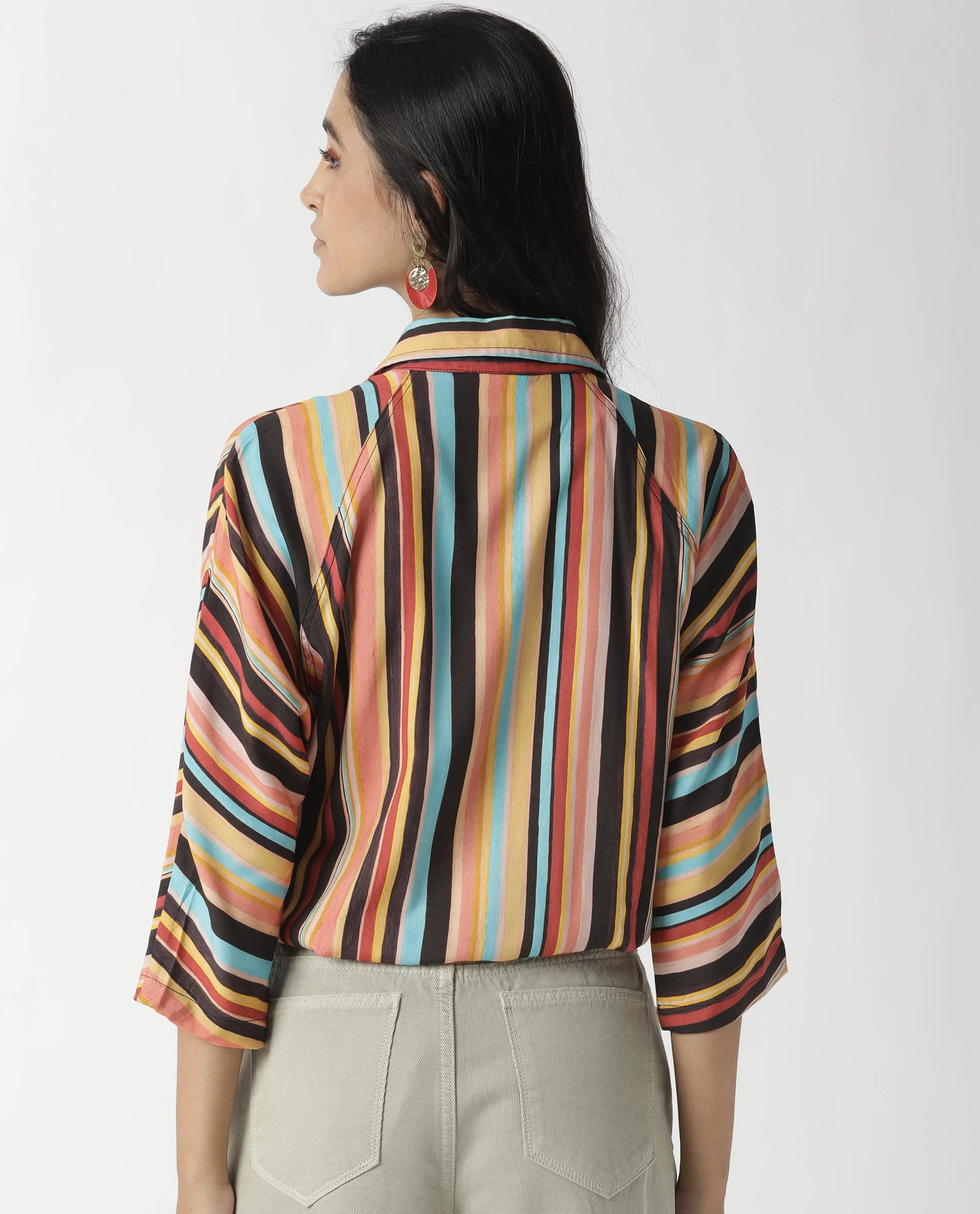 Rareism Womens Drumroll Multi Top Viscose Fabric Regular Fit 3/4 Sleeve Collared Neck - Image 7