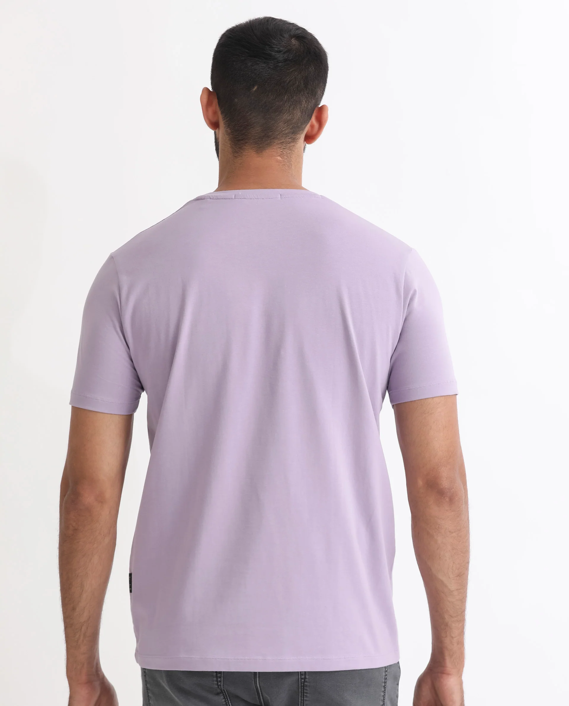 Rare Rabbit Men's Dryden Light Purple Cotton Graphic Print Slim Fit Half Sleeve Crew Neck T-Shirt - Image 8