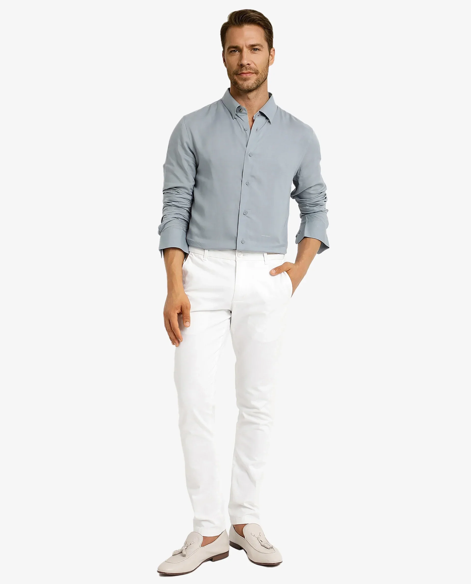 Rare Rabbit Men's Dub Dusky Blue Cotton Plain Regular Fit Full Sleeve Collared Shirt - Image 2
