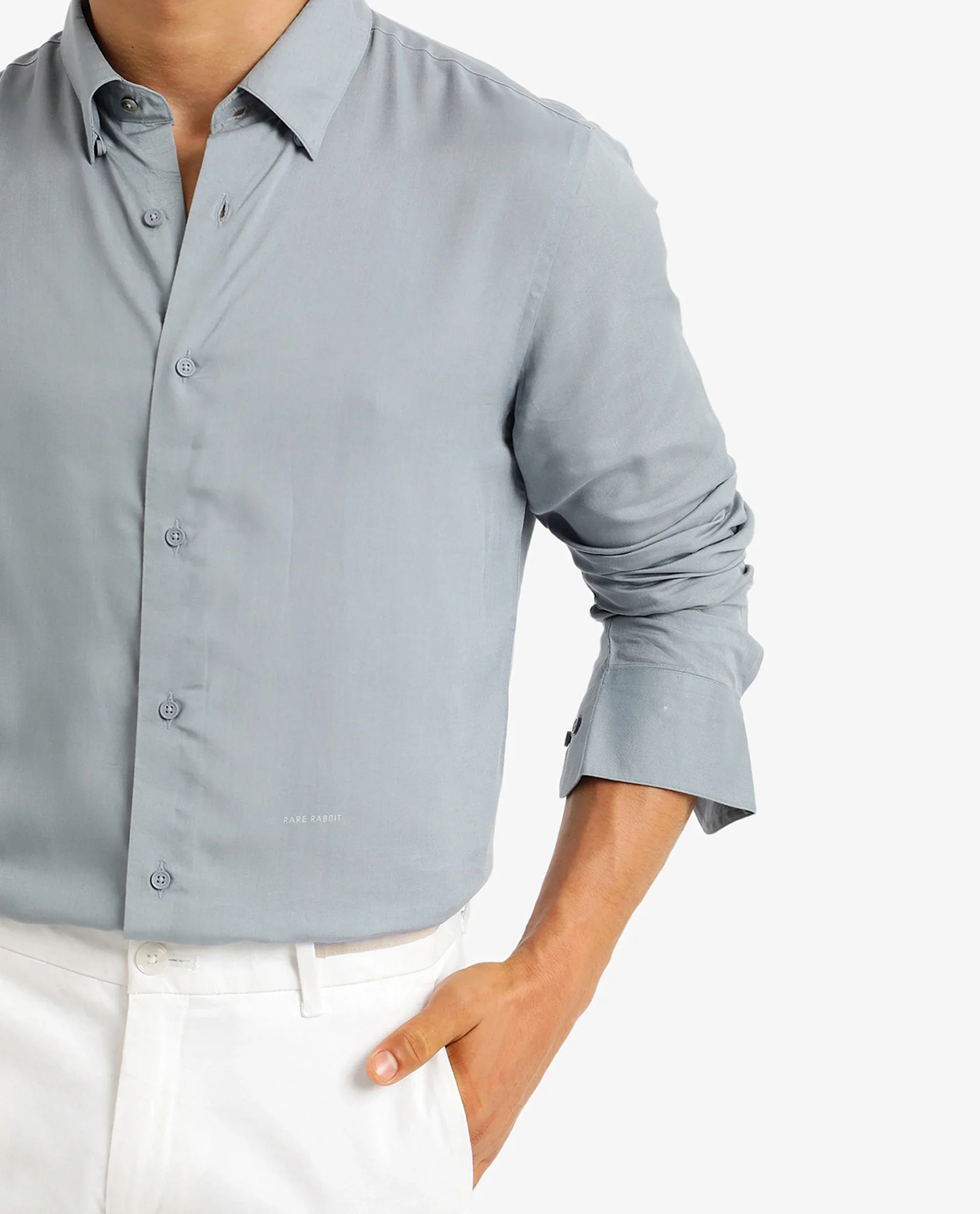 Rare Rabbit Men's Dub Dusky Blue Cotton Plain Regular Fit Full Sleeve Collared Shirt - Image 3