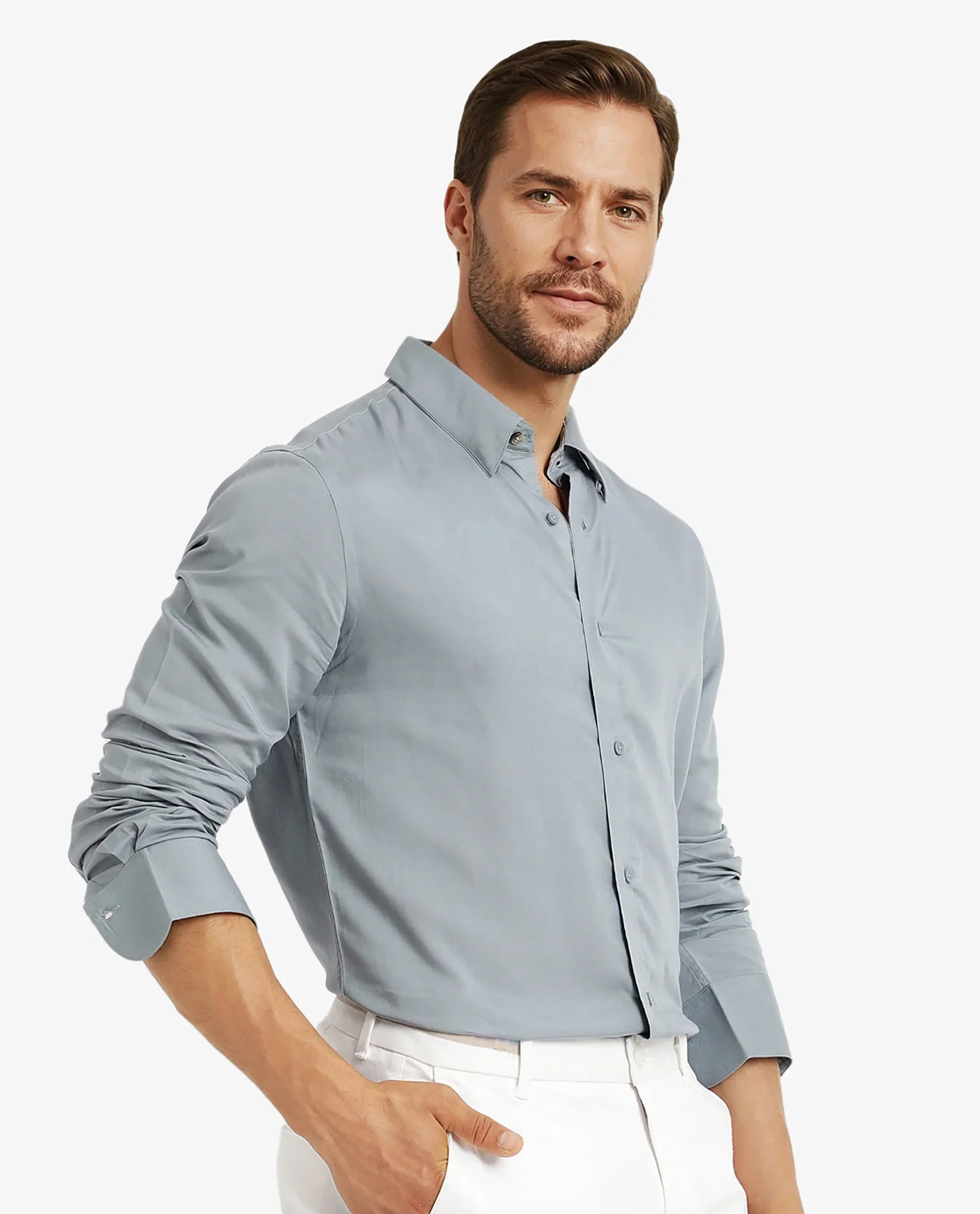 Rare Rabbit Men's Dub Dusky Blue Cotton Plain Regular Fit Full Sleeve Collared Shirt - Image 5