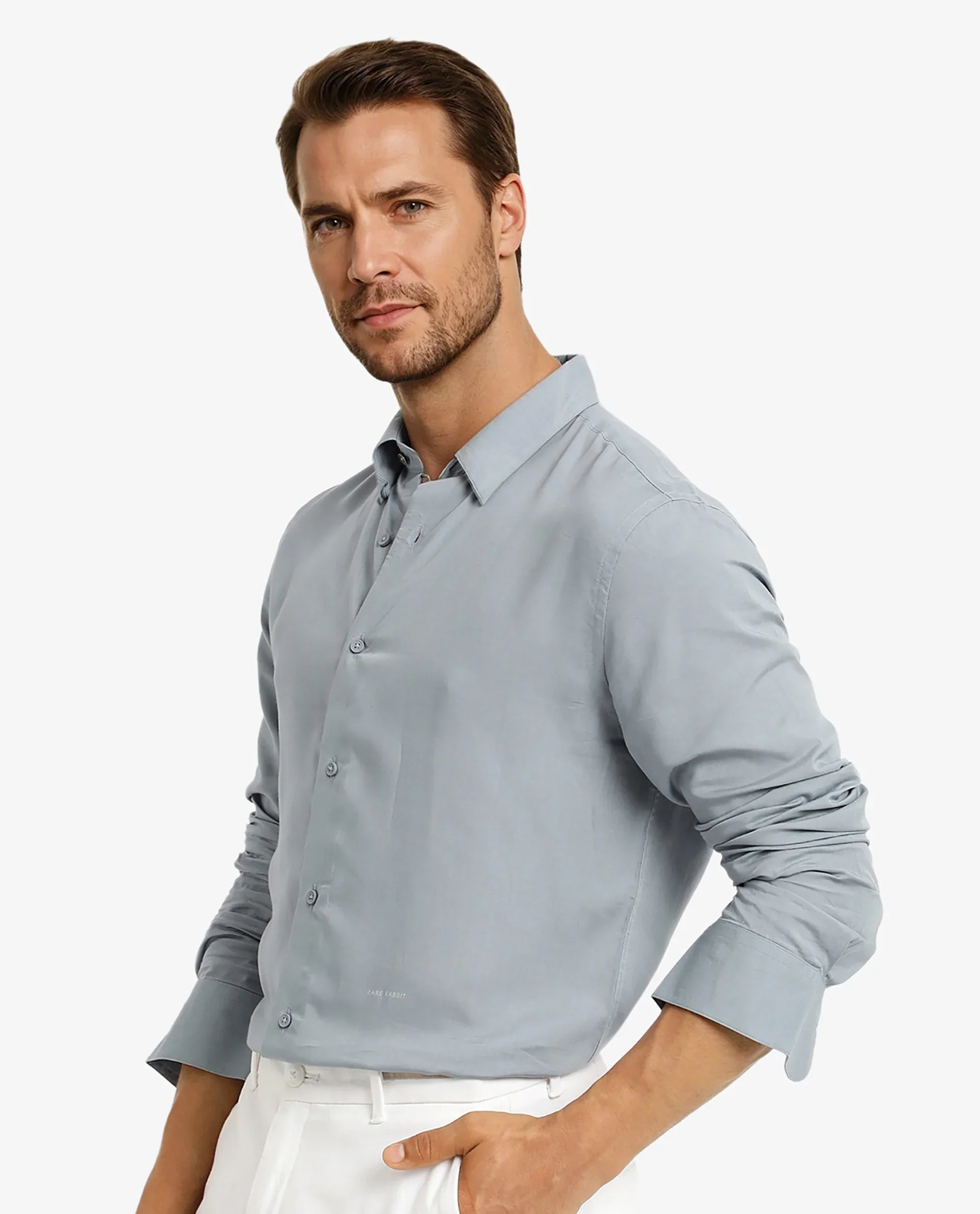 Rare Rabbit Men's Dub Dusky Blue Cotton Plain Regular Fit Full Sleeve Collared Shirt - Image 6