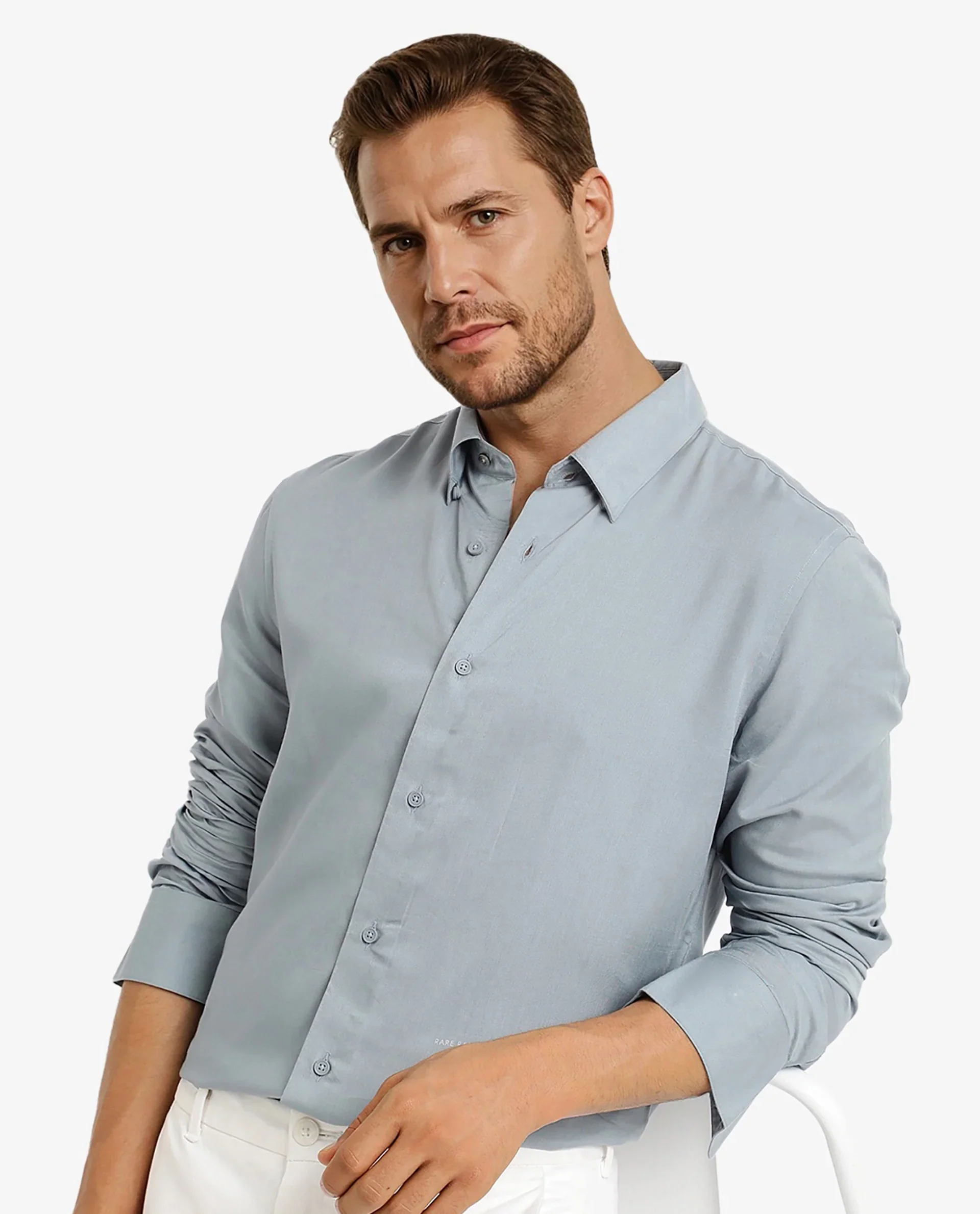 Rare Rabbit Men's Dub Dusky Blue Cotton Plain Regular Fit Full Sleeve Collared Shirt - Image 7