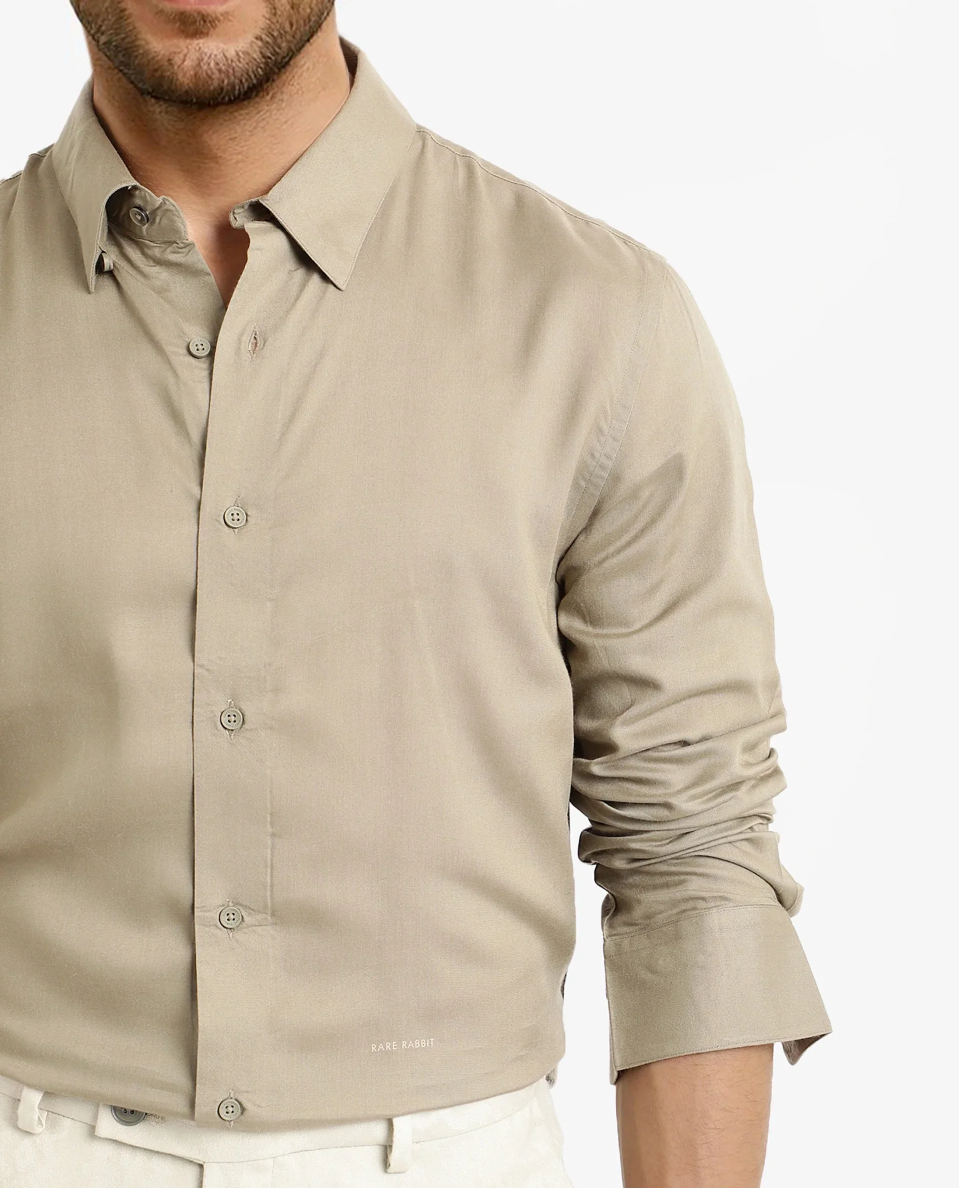 Rare Rabbit Men's Dub Dusky Olive Cotton Plain Regular Fit Full Sleeve Collared Shirt - Image 3