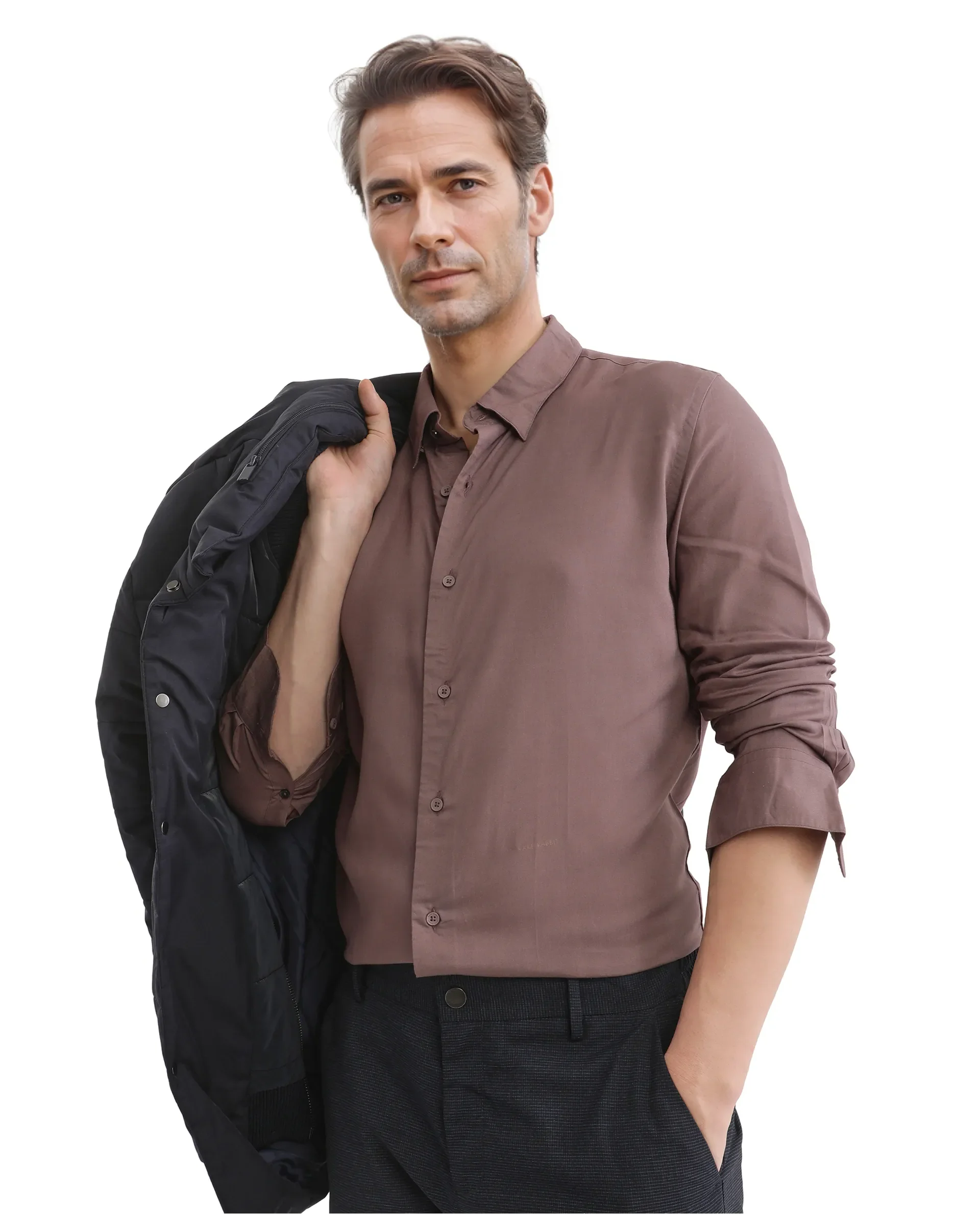 Rare Rabbit Men's Dub Dusky Purple Cotton Plain Regular Fit Full Sleeve Collared Shirt