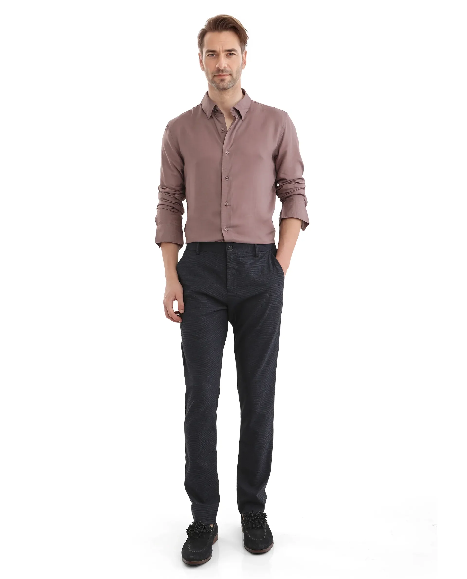 Rare Rabbit Men's Dub Dusky Purple Cotton Plain Regular Fit Full Sleeve Collared Shirt - Image 2