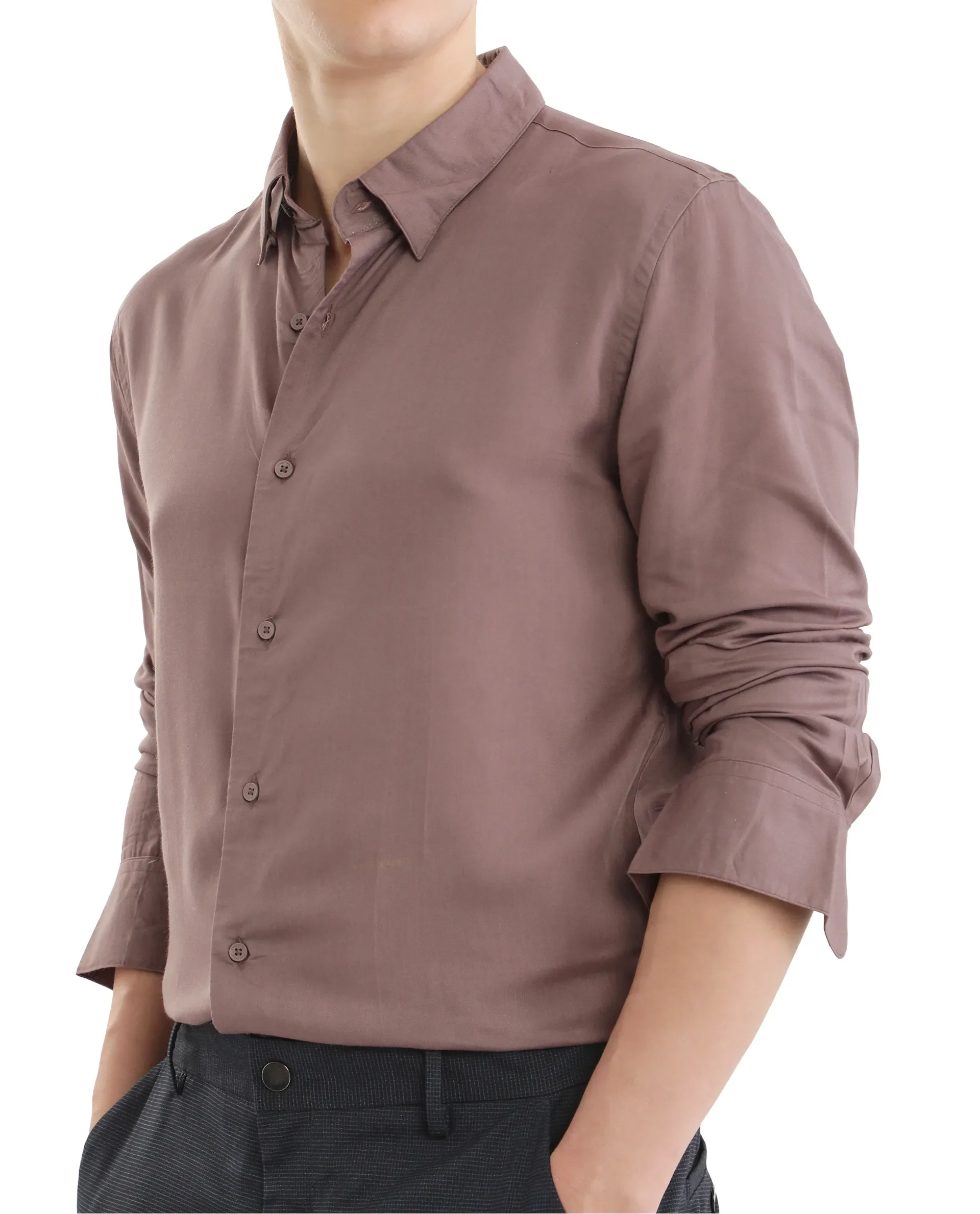 Rare Rabbit Men's Dub Dusky Purple Cotton Plain Regular Fit Full Sleeve Collared Shirt - Image 3