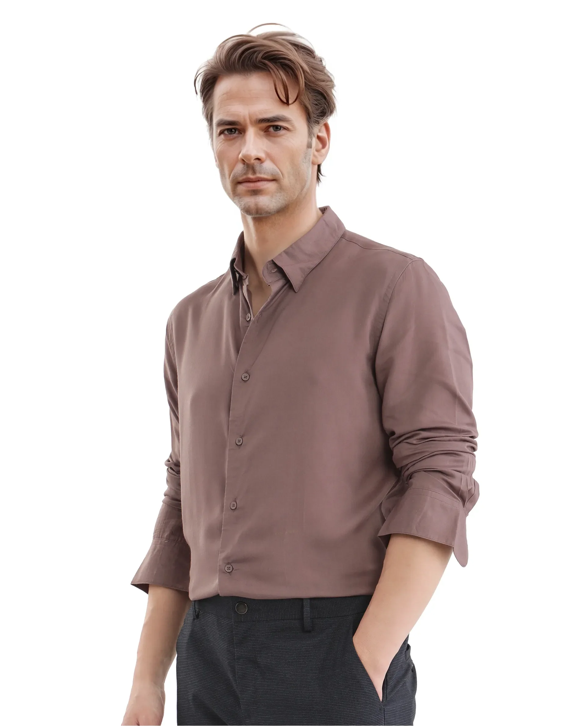 Rare Rabbit Men's Dub Dusky Purple Cotton Plain Regular Fit Full Sleeve Collared Shirt - Image 5