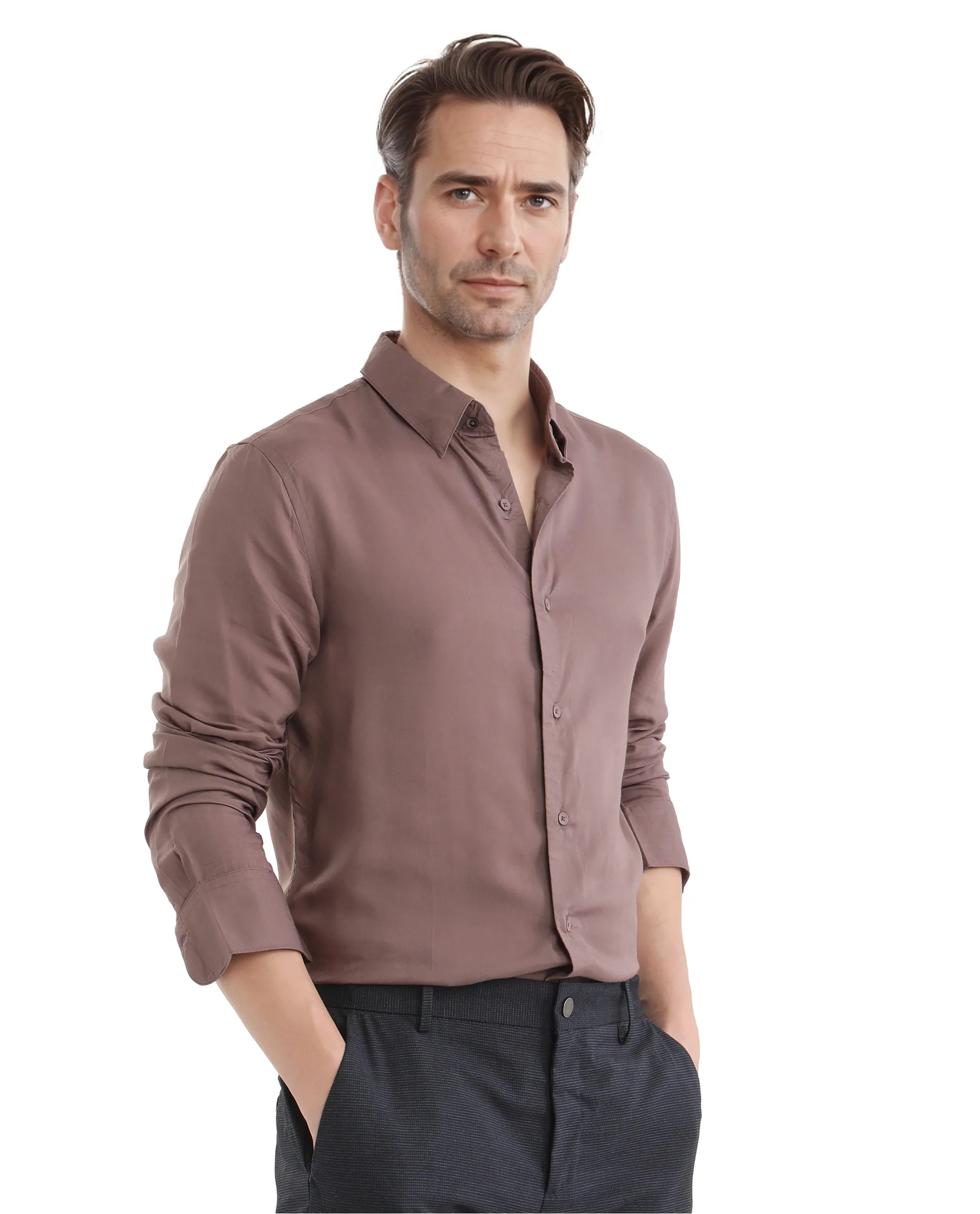 Rare Rabbit Men's Dub Dusky Purple Cotton Plain Regular Fit Full Sleeve Collared Shirt - Image 6